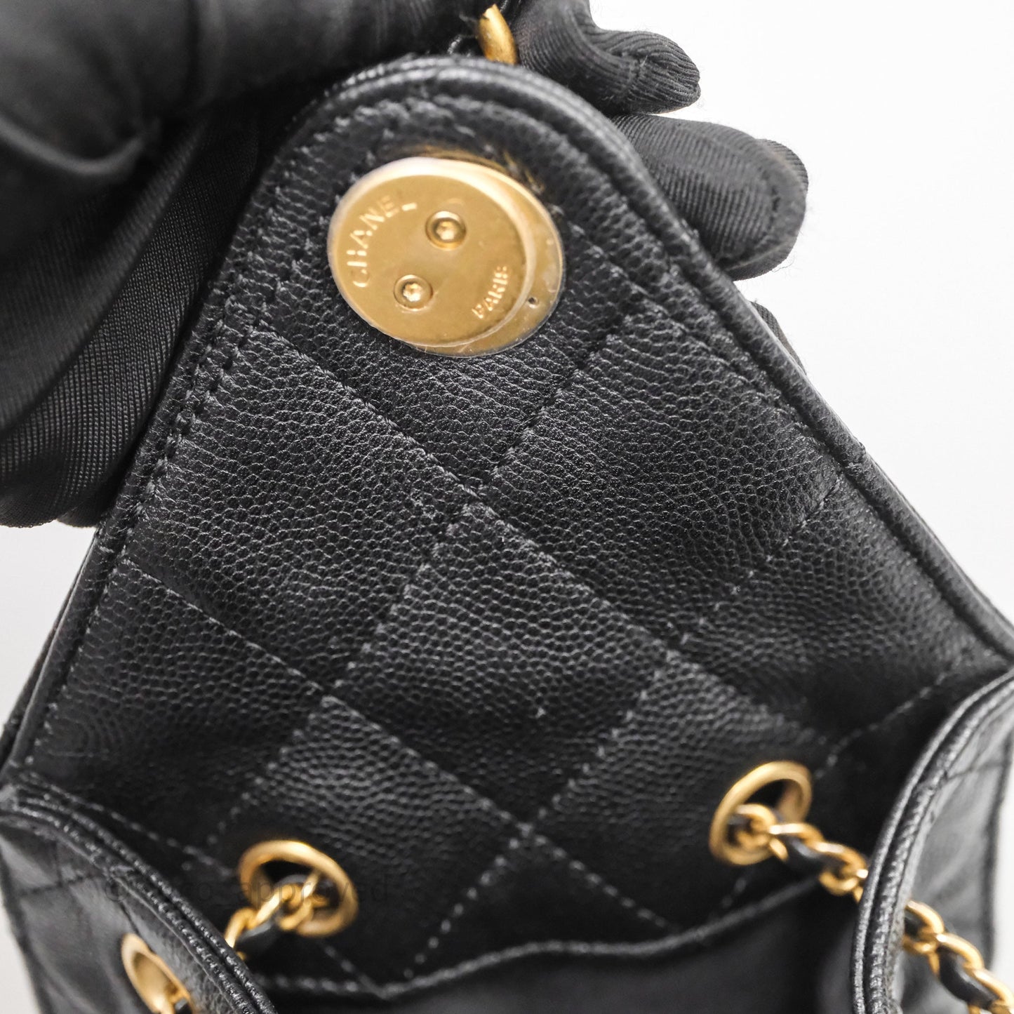 Chanel 25 Medium Black Caviar Aged Gold Hardware