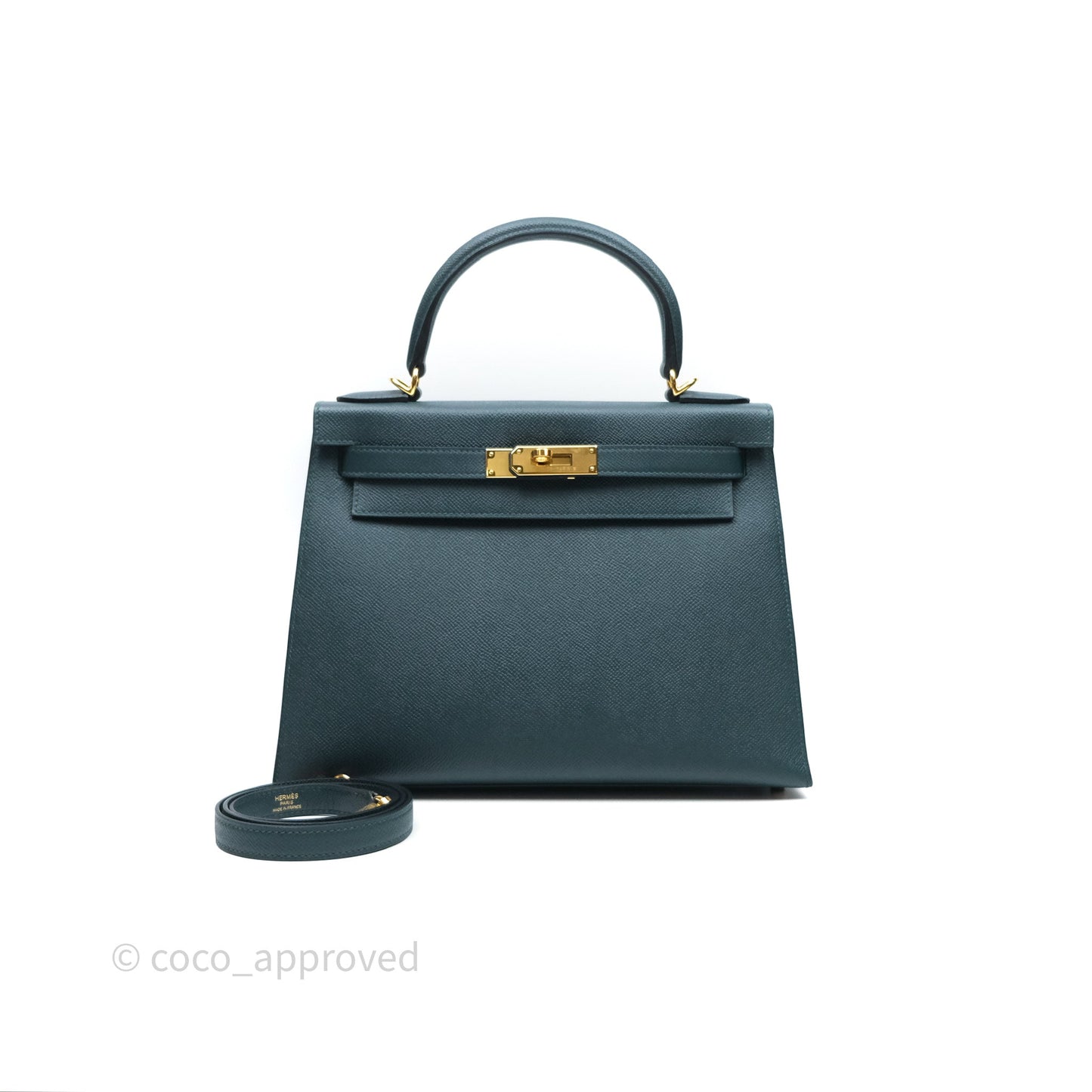 Hermès Kelly 28 Sellier Vert Cypres 6O Epsom Gold Hardware