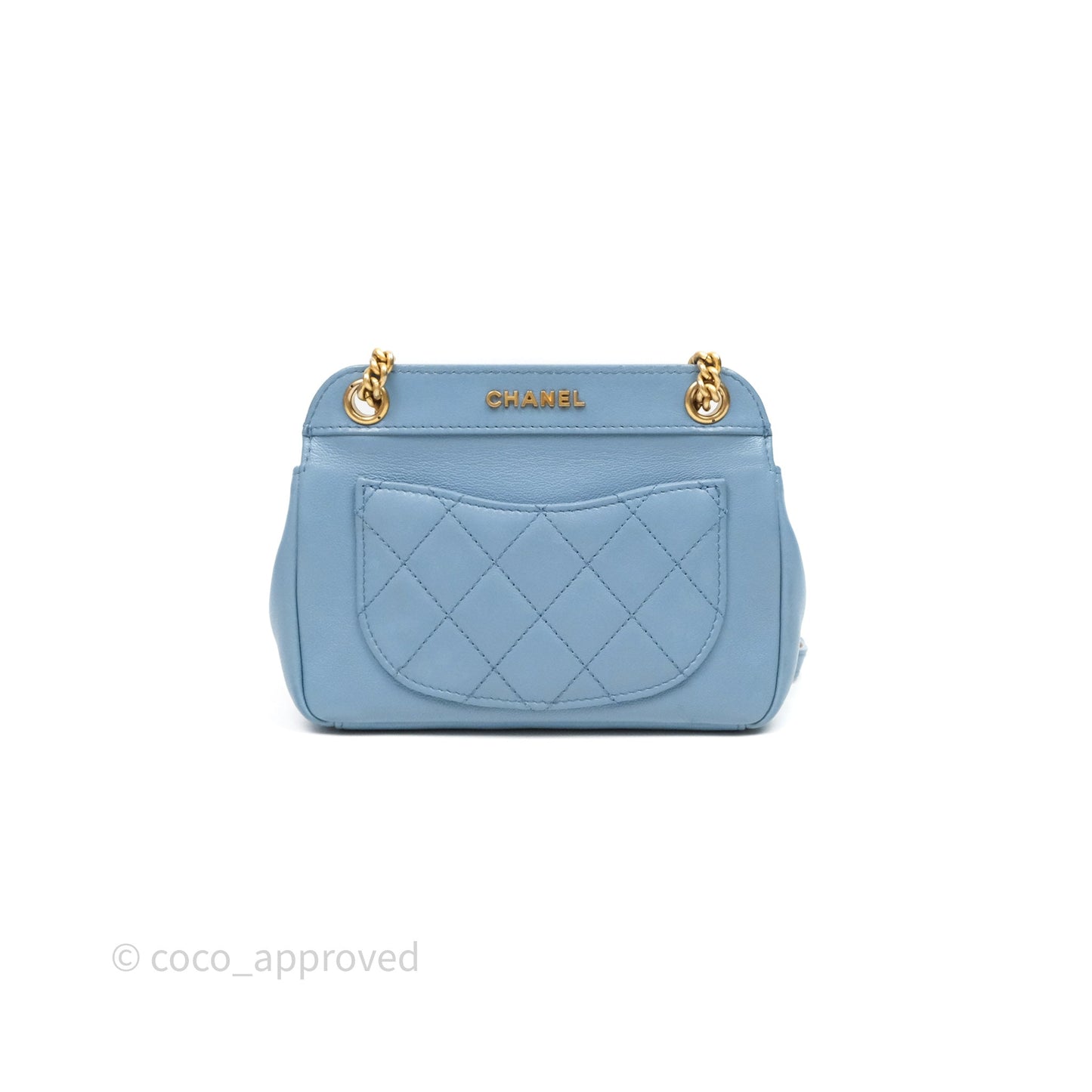 Chanel Curved Flap Bag Blue Lambskin Aged Gold Hardware