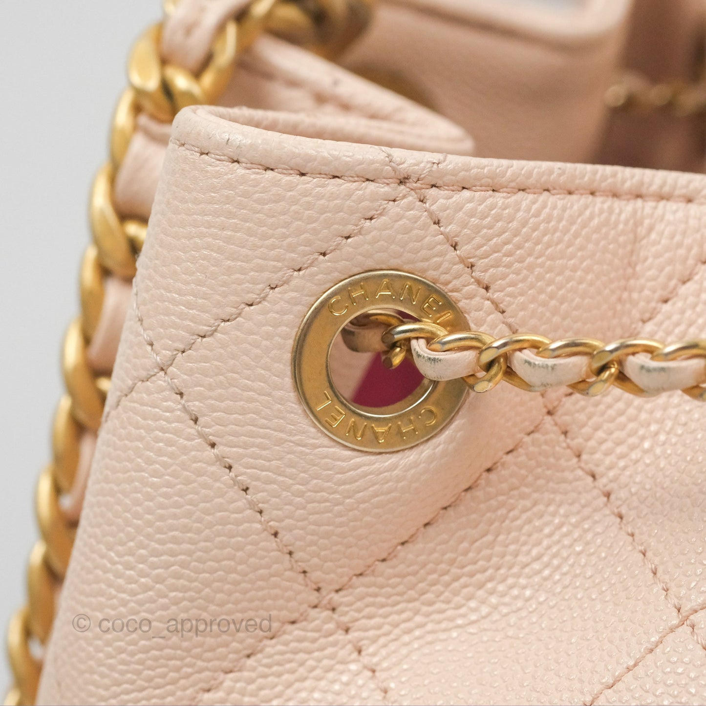 Chanel Quilted Top Handle Drawstring Bucket Bag Pink Caviar Aged Gold Hardware