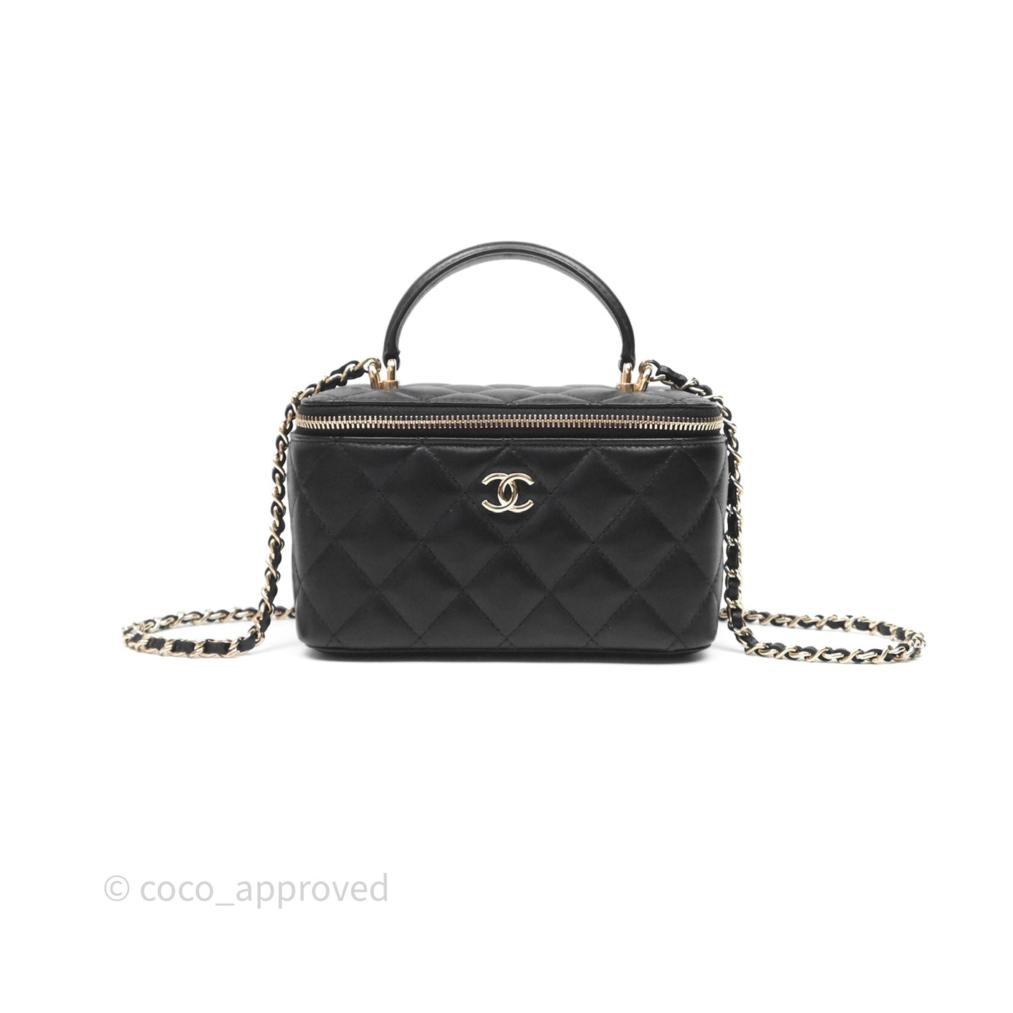 Chanel Classic Vanity Rectangular Top Handle With Chain Black Lambskin Gold Hardware