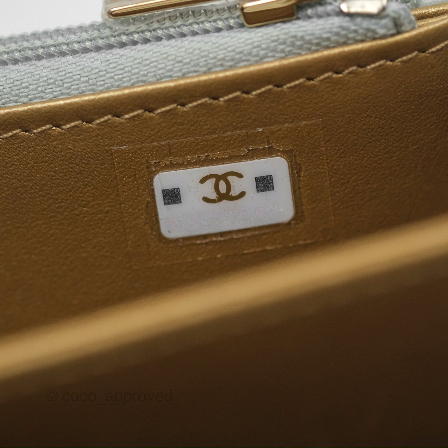 Chanel Crystal CC Mini Cutch with Chain Grey Lambskin Gold Hardware