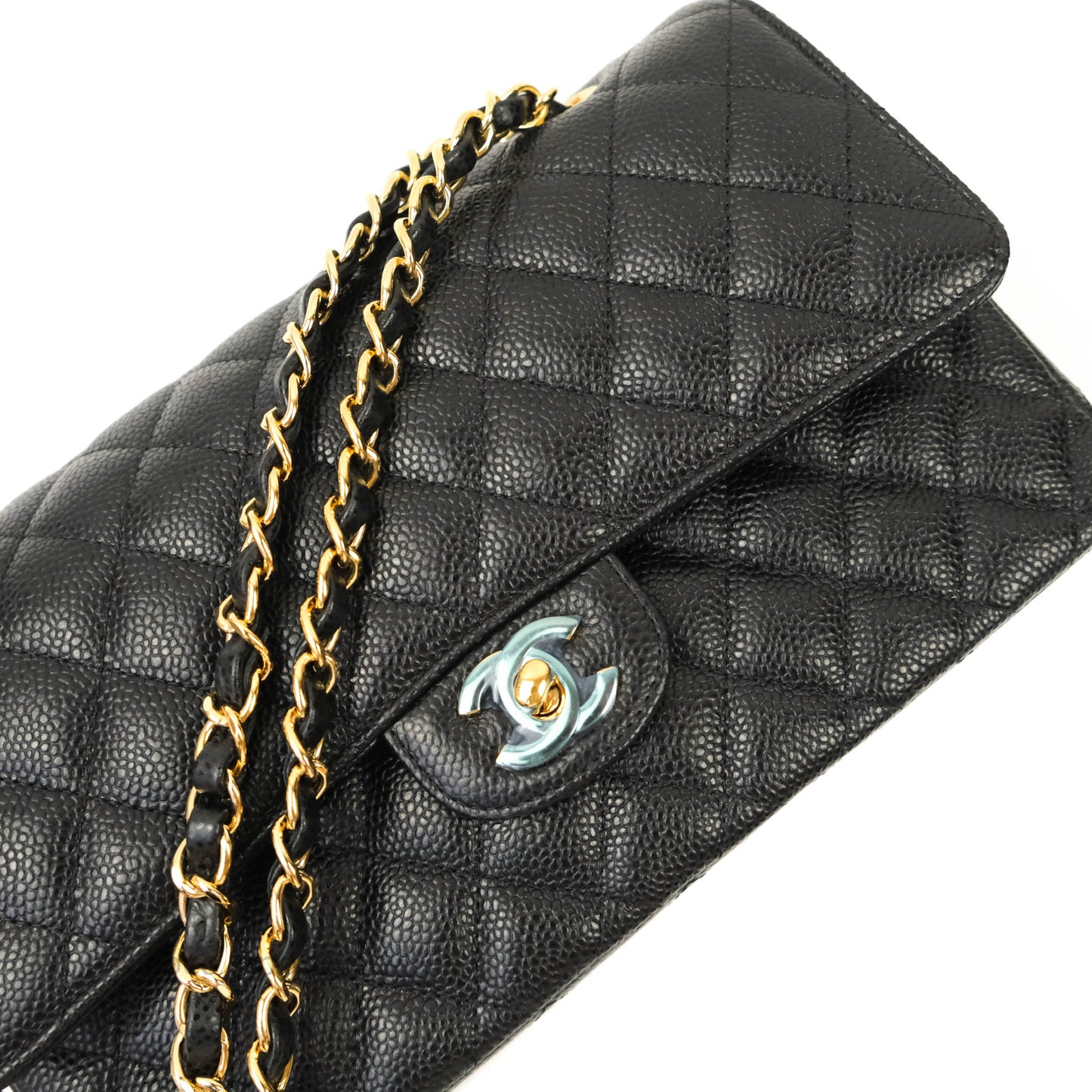 Chanel Quilted M/L Medium Double Flap Black Caviar Gold Hardware