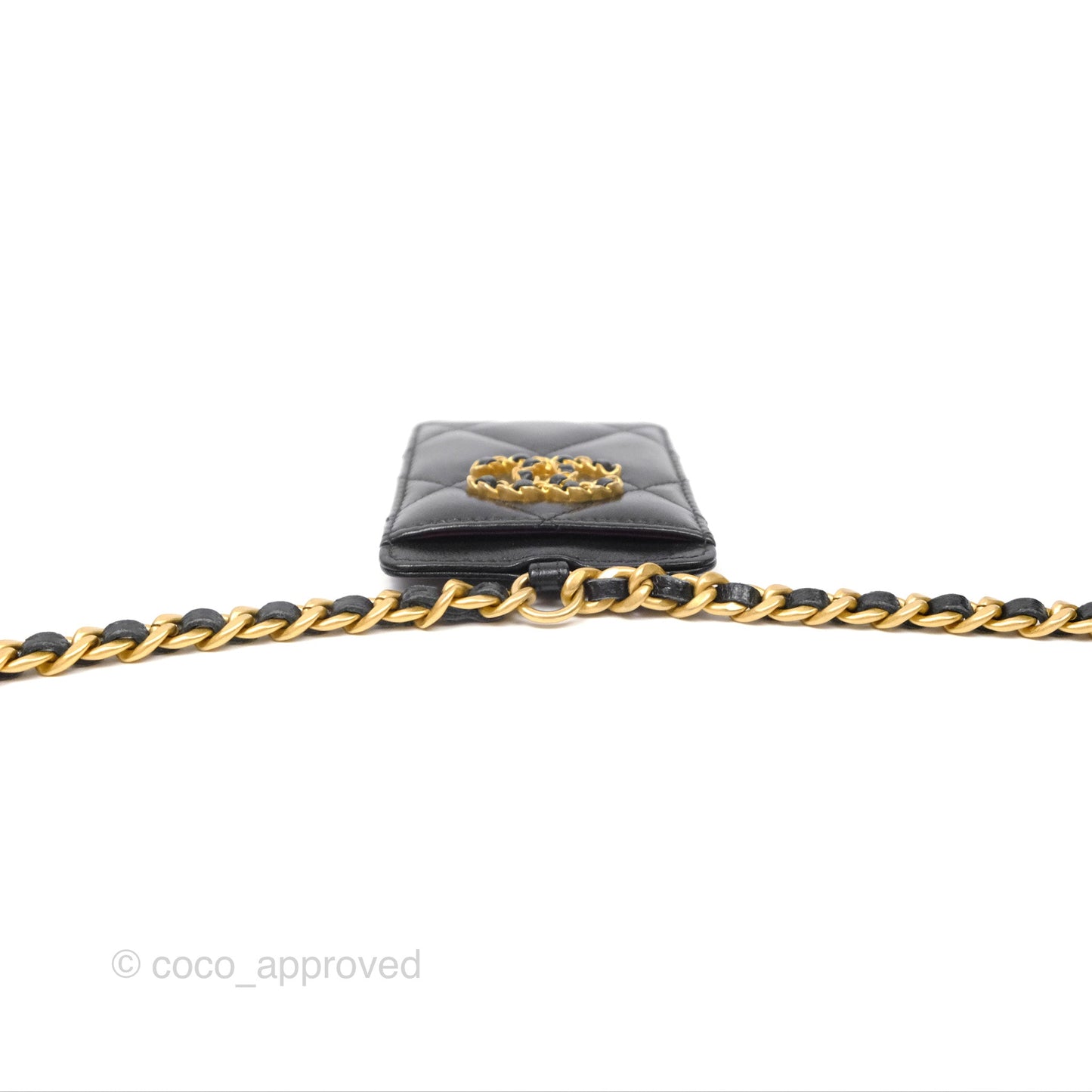 Chanel 19 Quilted Chain Card Holder Black Lambskin Mixed Hardware