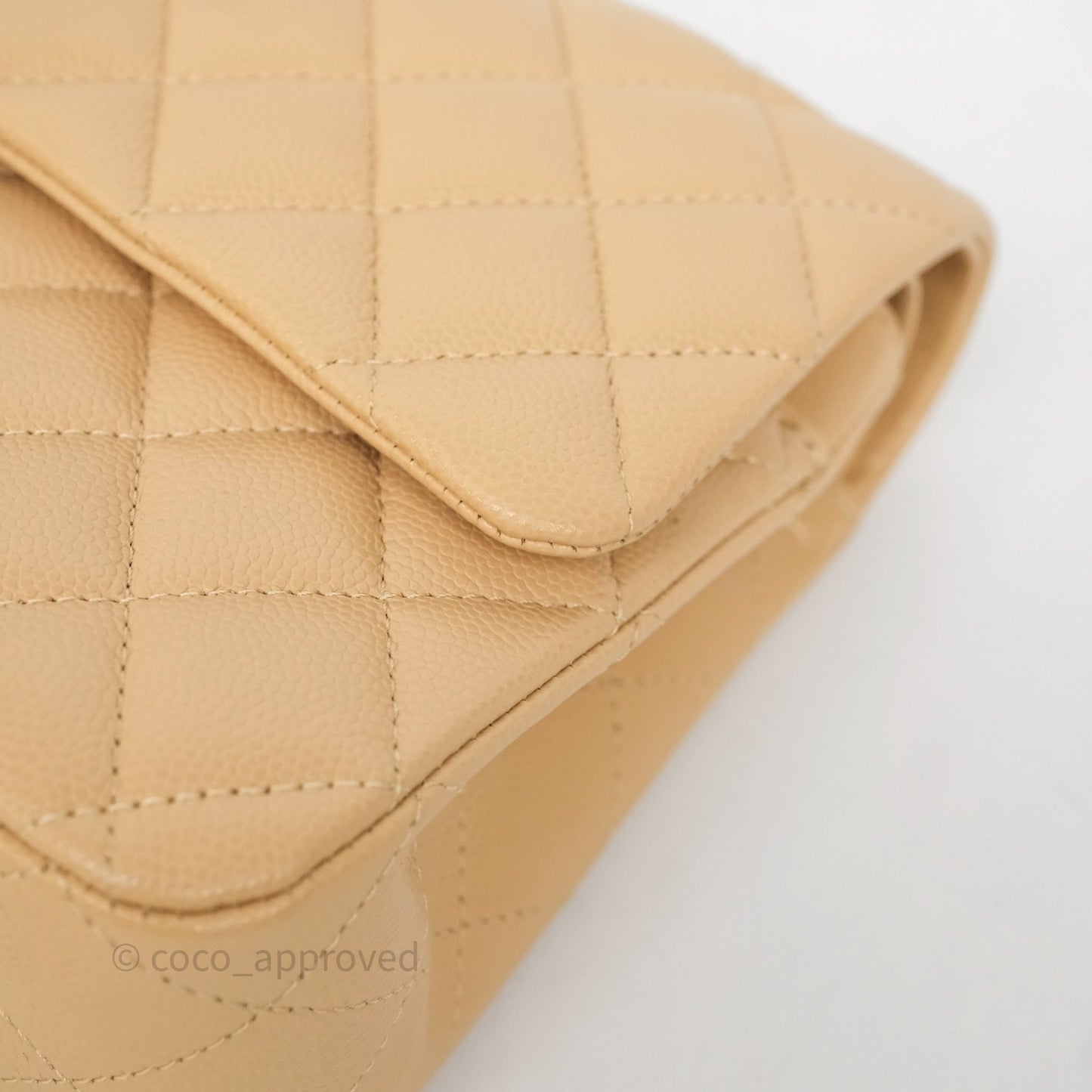 Chanel Classic M/L Medium Flap Quilted Beige Caviar Gold Hardware