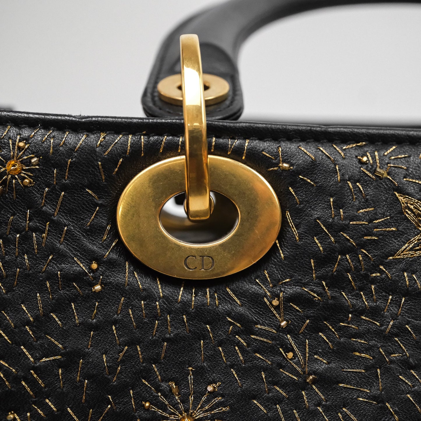 Christian Dior Medium Lady Dior Limited Edition The Moon In My EyesBag Black Calfskin Gold Hardware