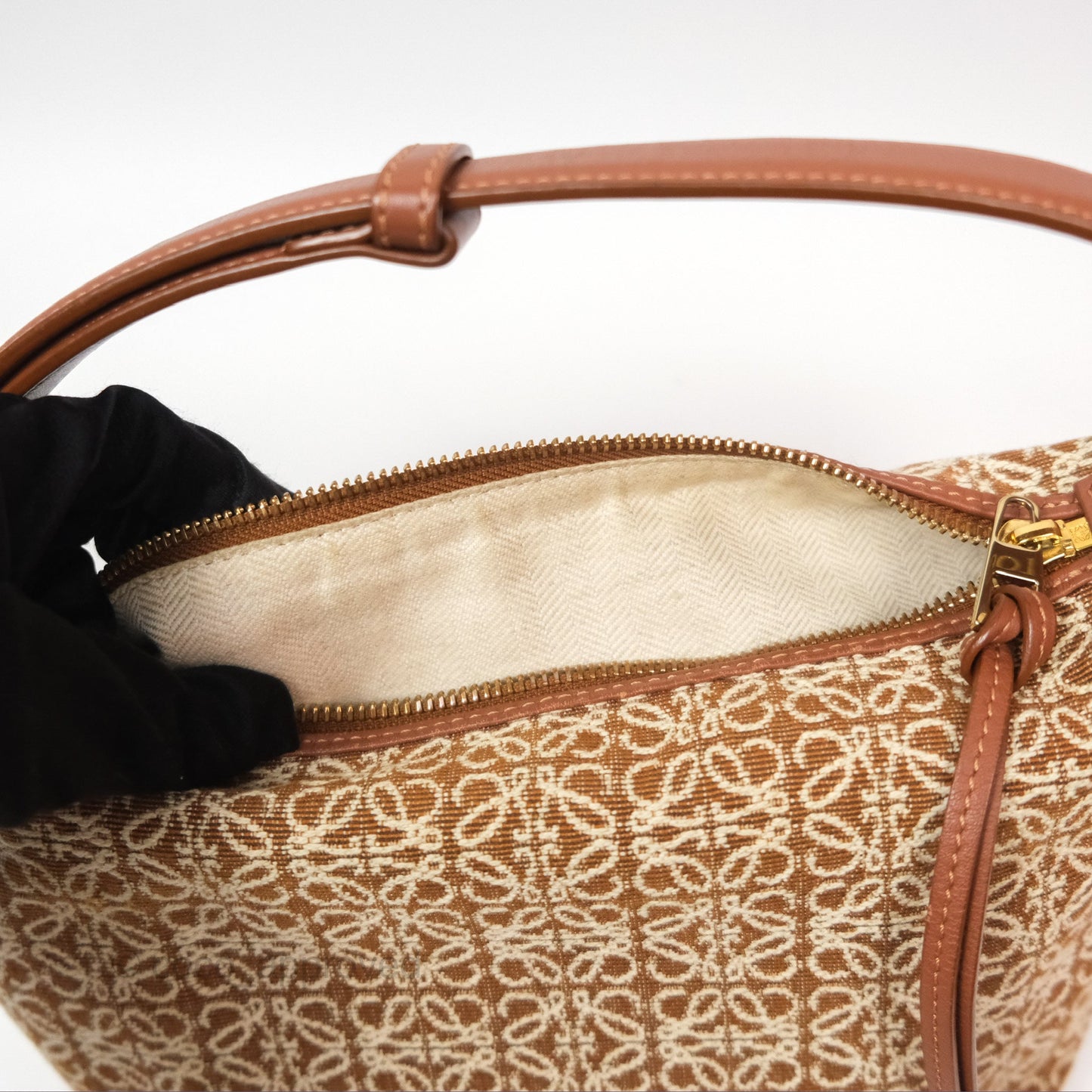 Loewe Small Cubi bag in Anagram Jacquard & Calfskin Tan Pecan