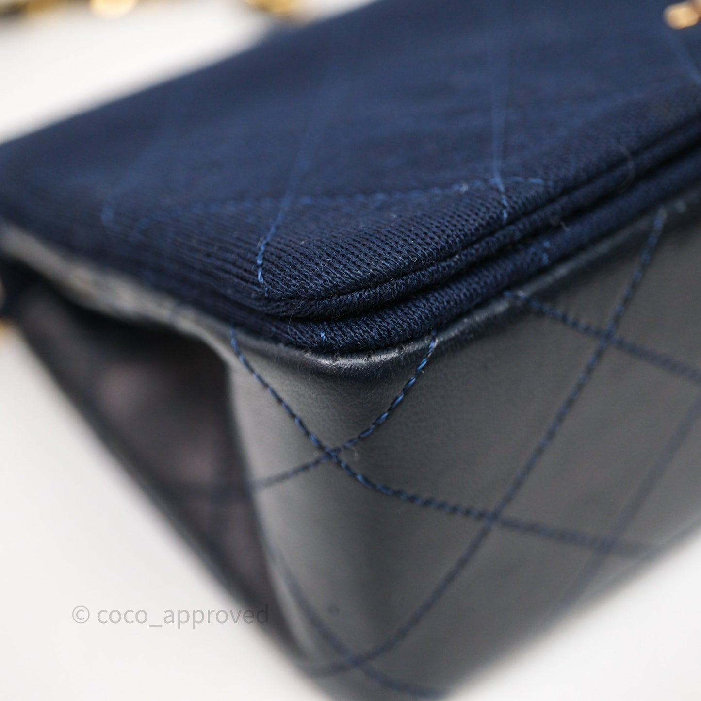 Chanel Vintage Mini Full Flap Bag Navy Fabrics / Lambskin 24K Gold Hardware