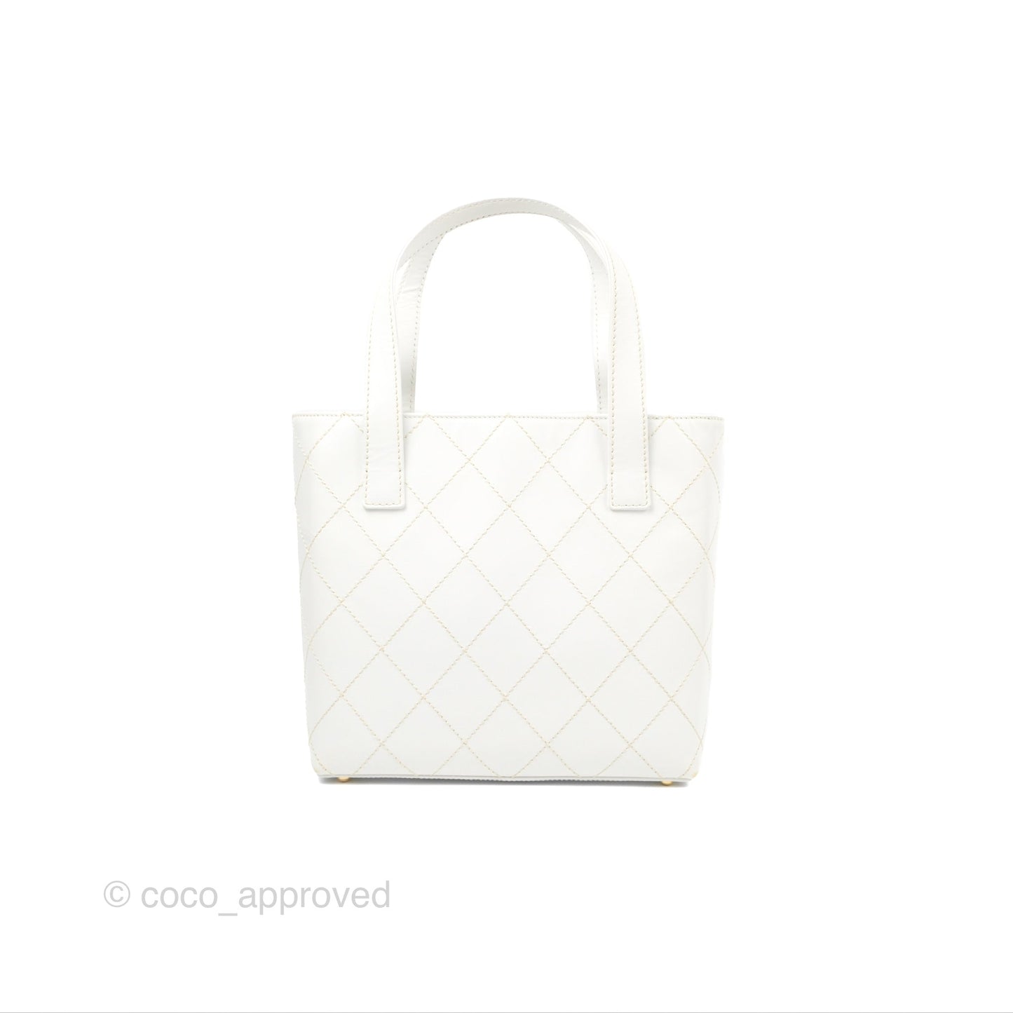 Chanel Vintage Quilted CC Tote Bag White Calfskin Gold Hardware