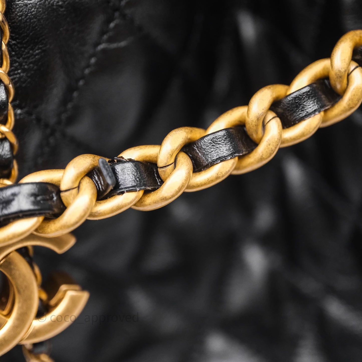 Chanel 25 Medium Black Crumpled Calfskin Aged Gold Hardware
