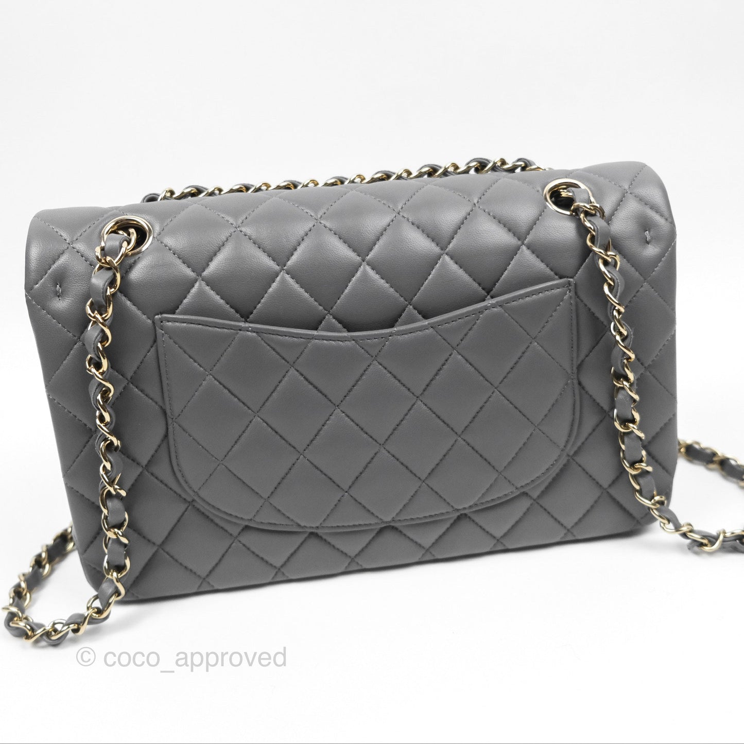 Chanel Classic M/L Medium Flap Quilted Grey Lambskin Gold Hardware