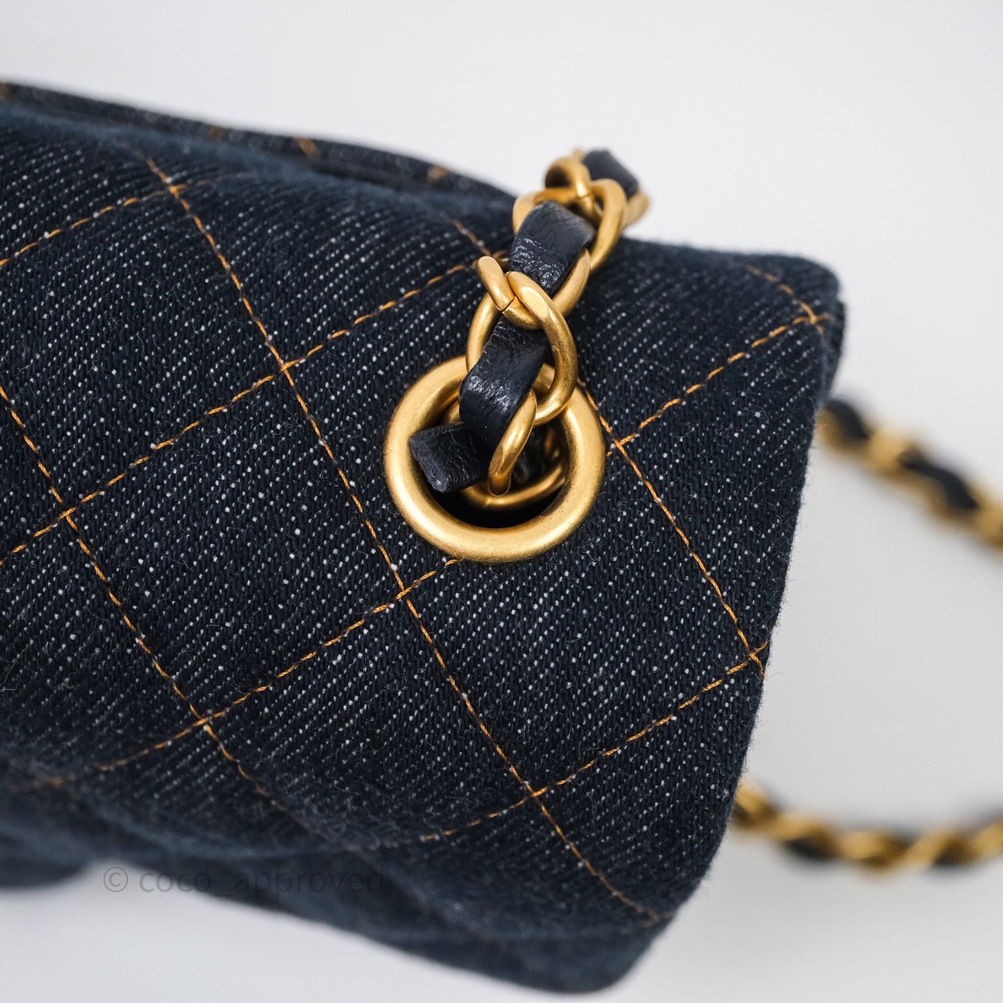 Chanel Mini Rectangular Quilted Dark Blue Denim Aged Gold Hardware