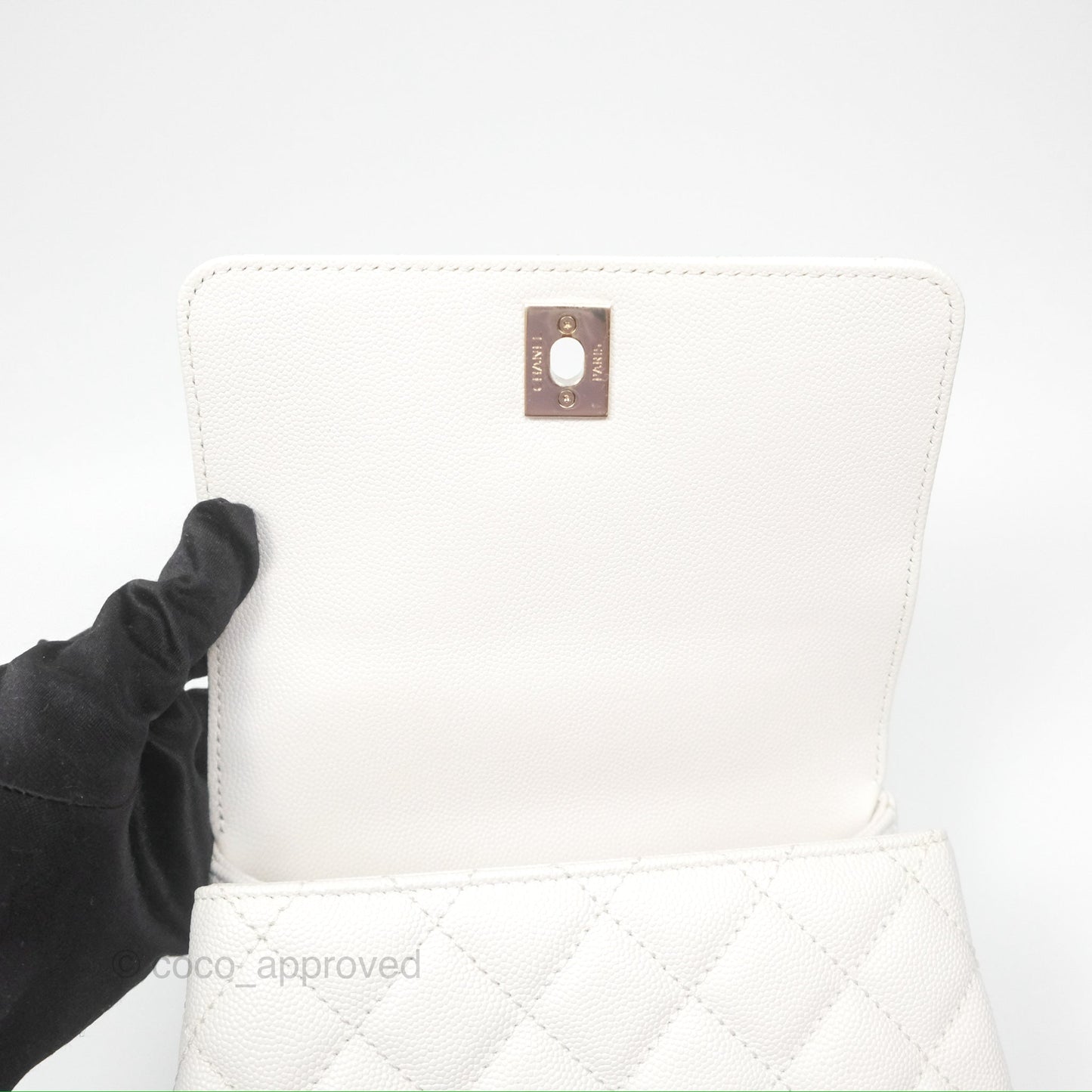 Chanel Extra Mini Quilted Coco Handle White Caviar Gold Hardware