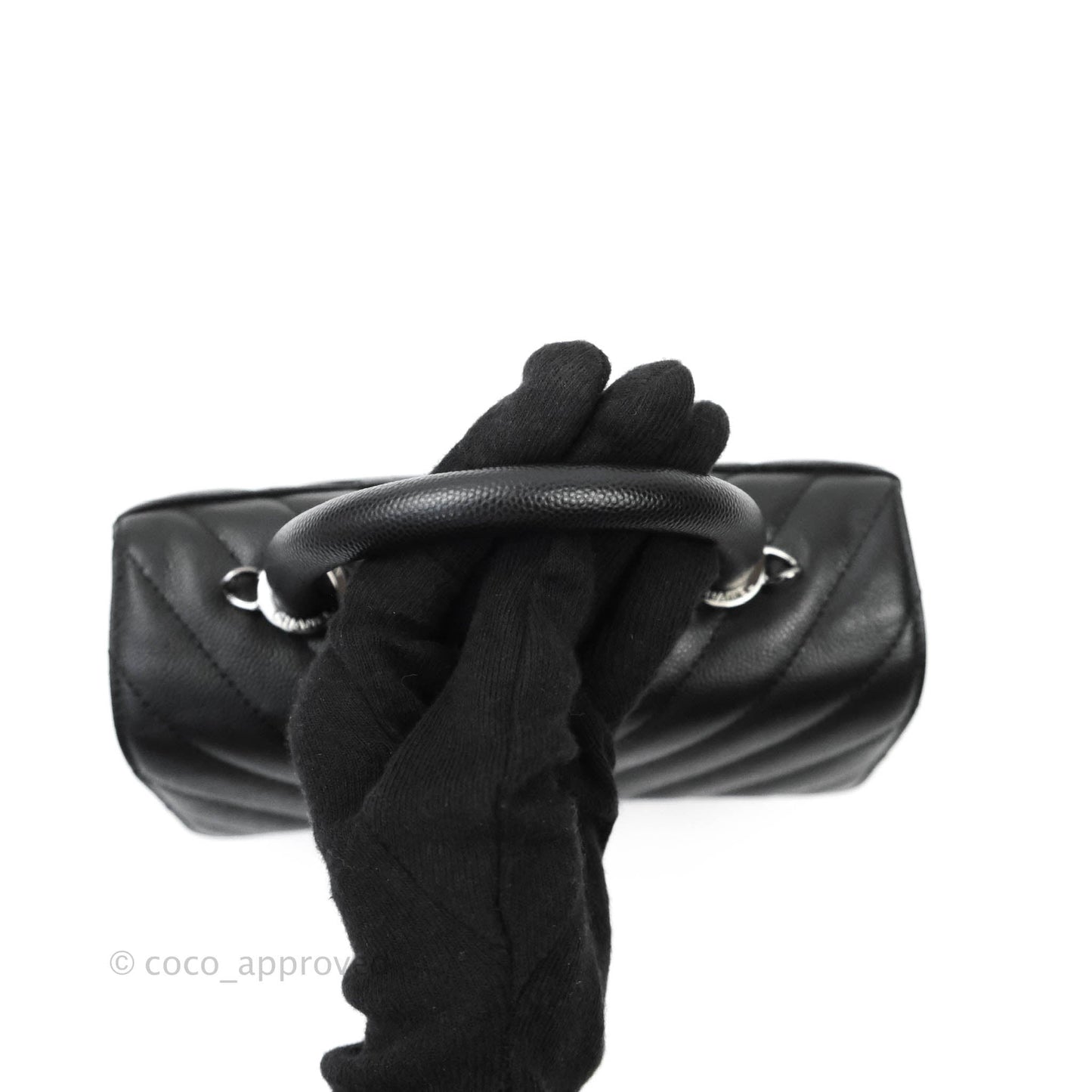 Chanel Mini (Small) Coco Handle Chevron Black Caviar Gun Metal Hardware