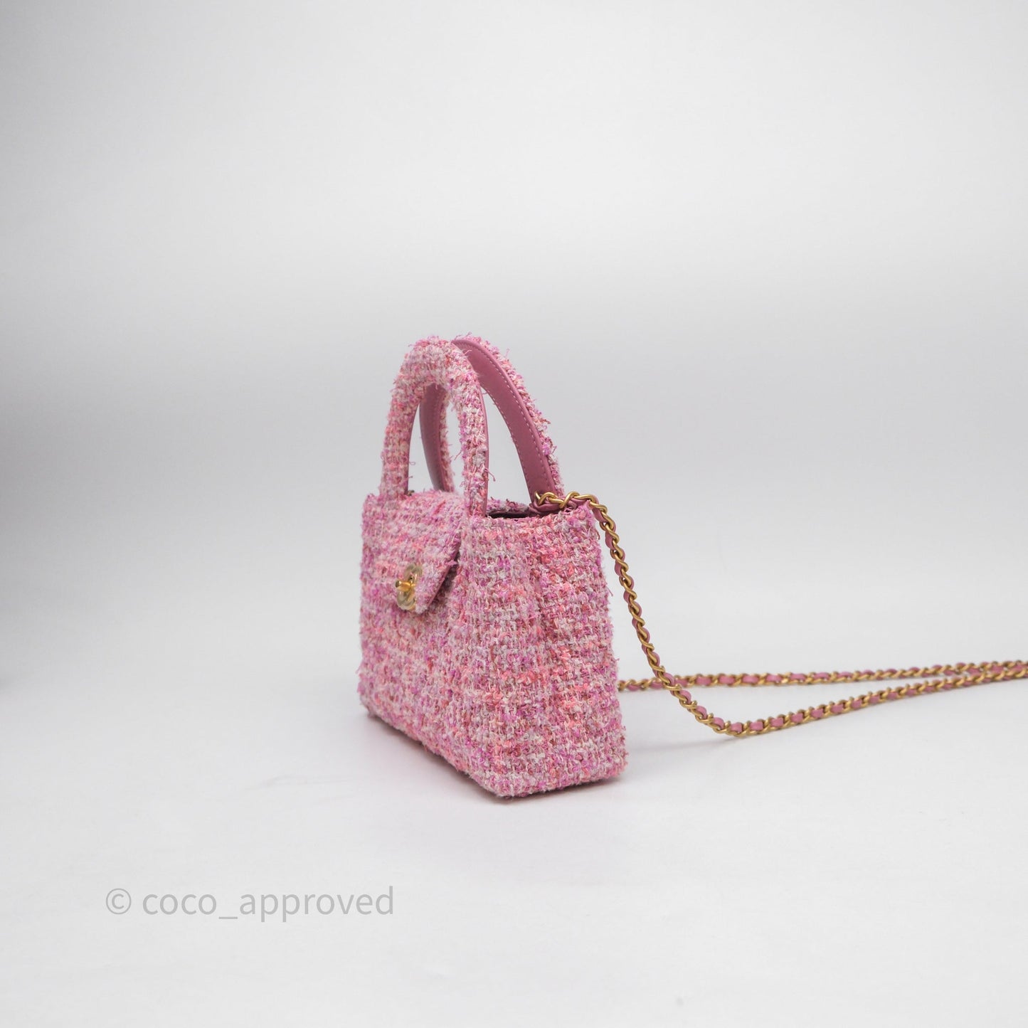 Chanel Kelly Bag Pink Tweed Aged Gold Hardware