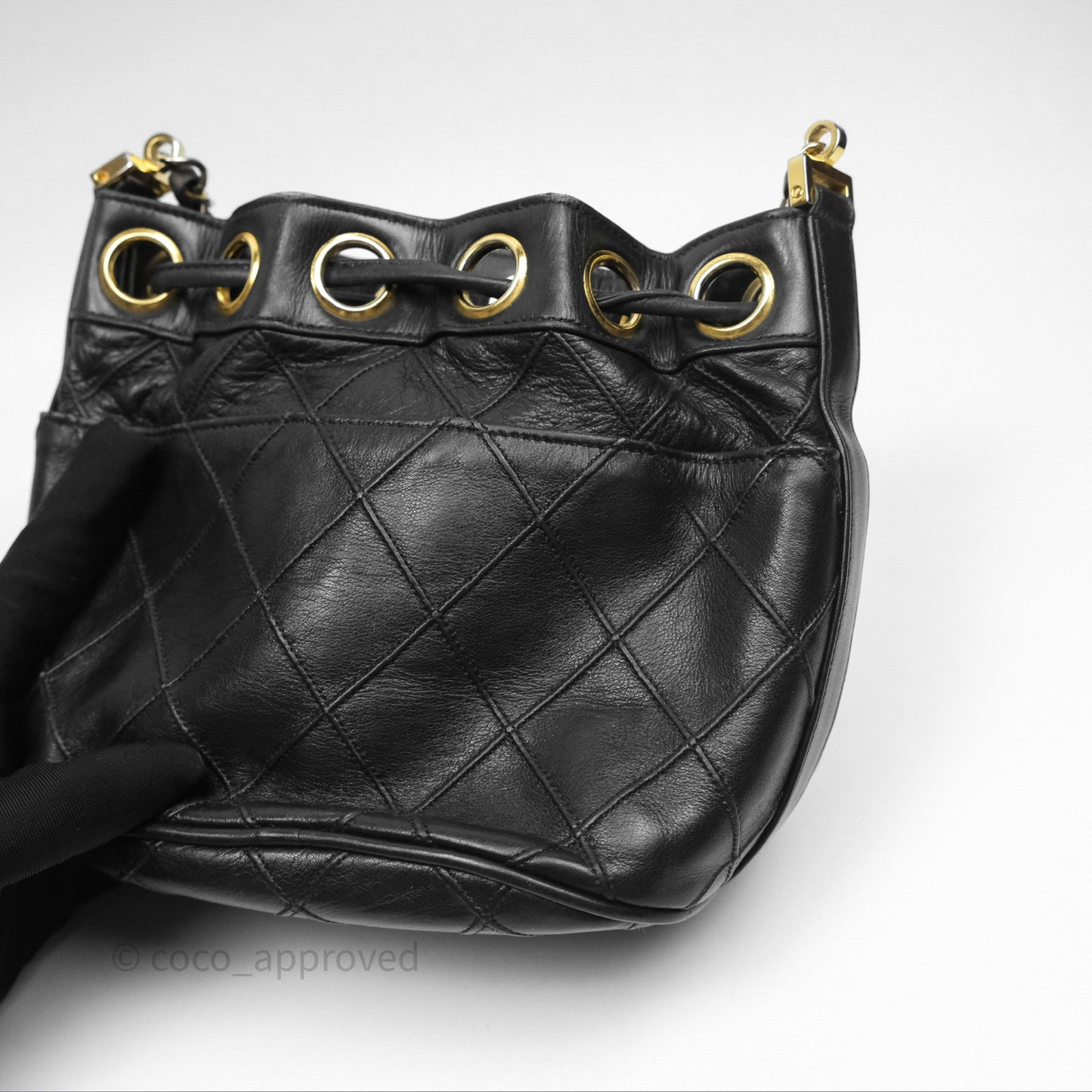 Chanel Vintage Mini CC Bucket Bag Black Lambskin Gold Hardware