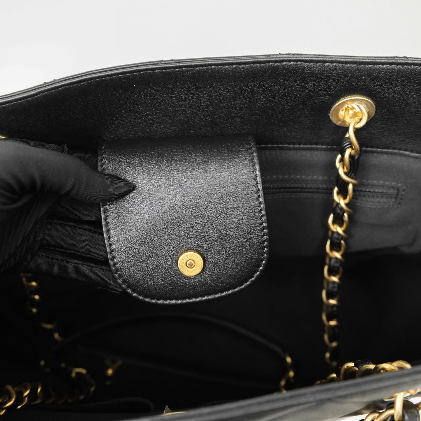 Chanel Stitched Large Shopping Bag Black Calfskin Aged Gold Hardware