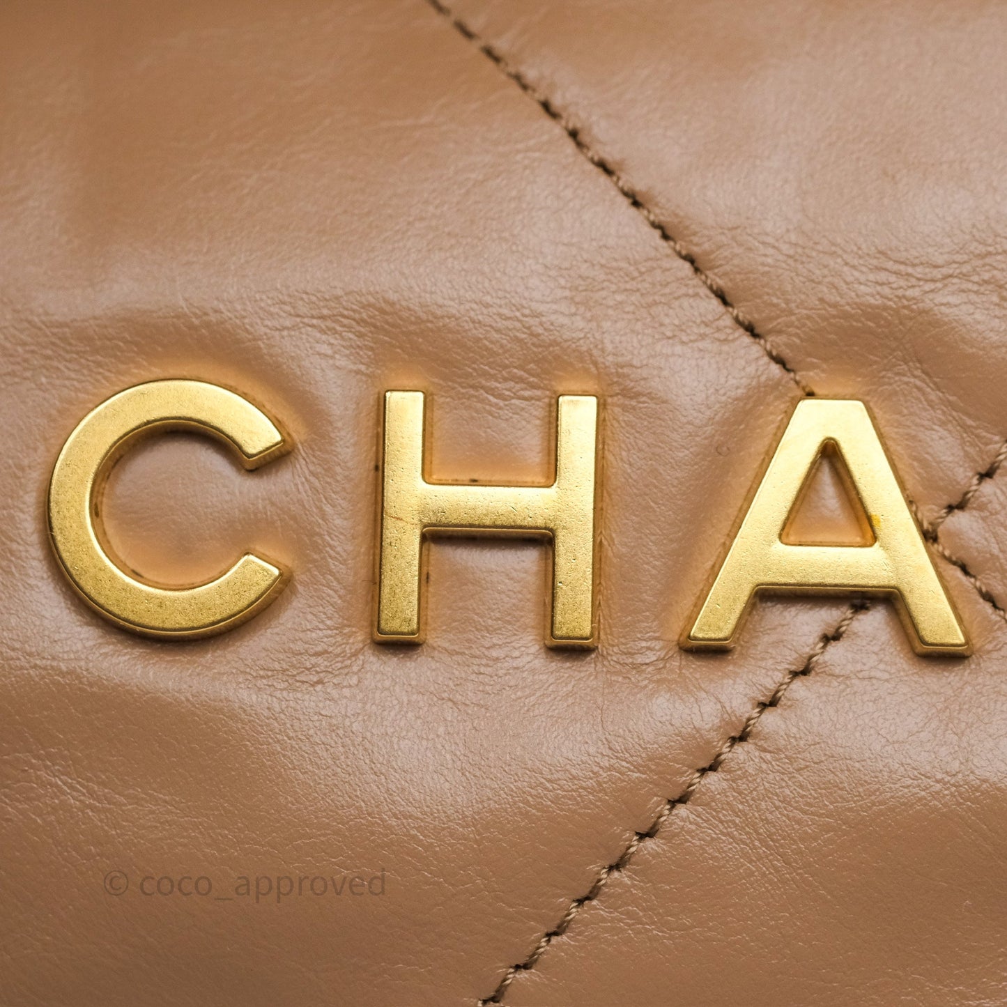 Chanel 22 Small Beige Shiny Calfskin Aged Gold Hardware