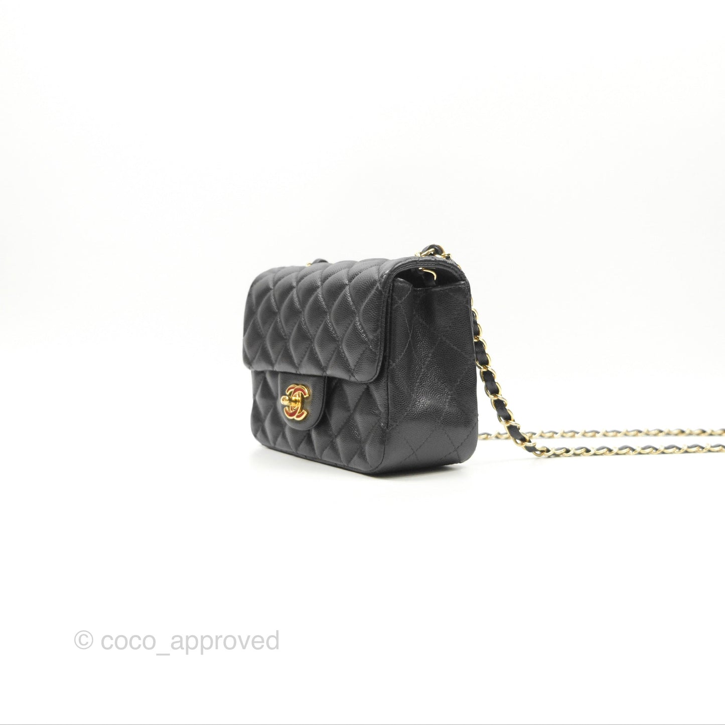 Chanel Mini Square Flap Quilted Black Caviar Gold Hardware