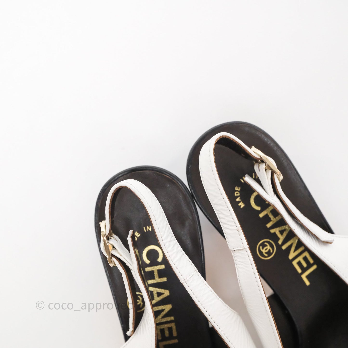Chanel CC Logo Slingbacks Calfskin White/ Black 24P Size 36.5