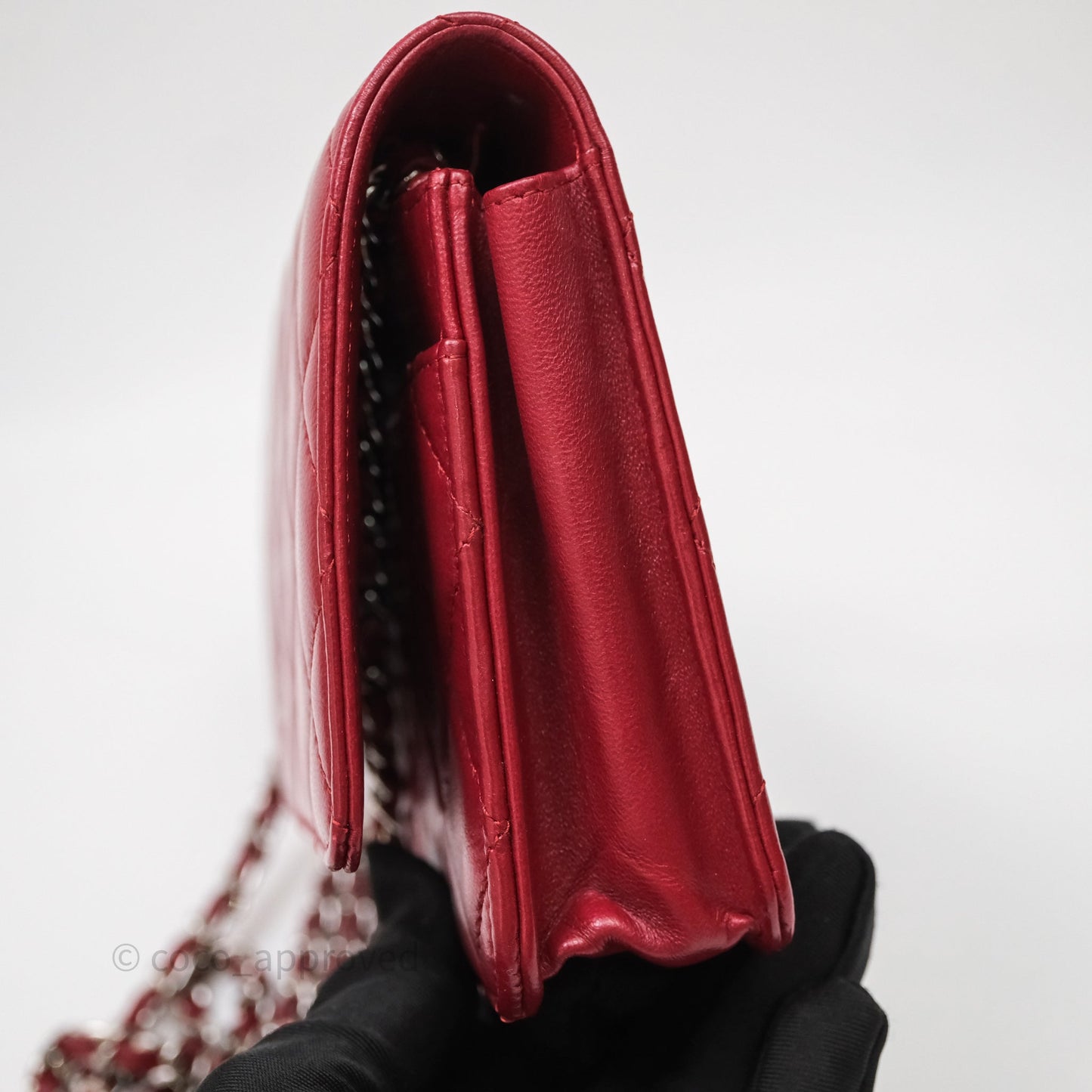 Chanel Quilted Wallet on Chain WOC Red Lambskin Silver Hardware