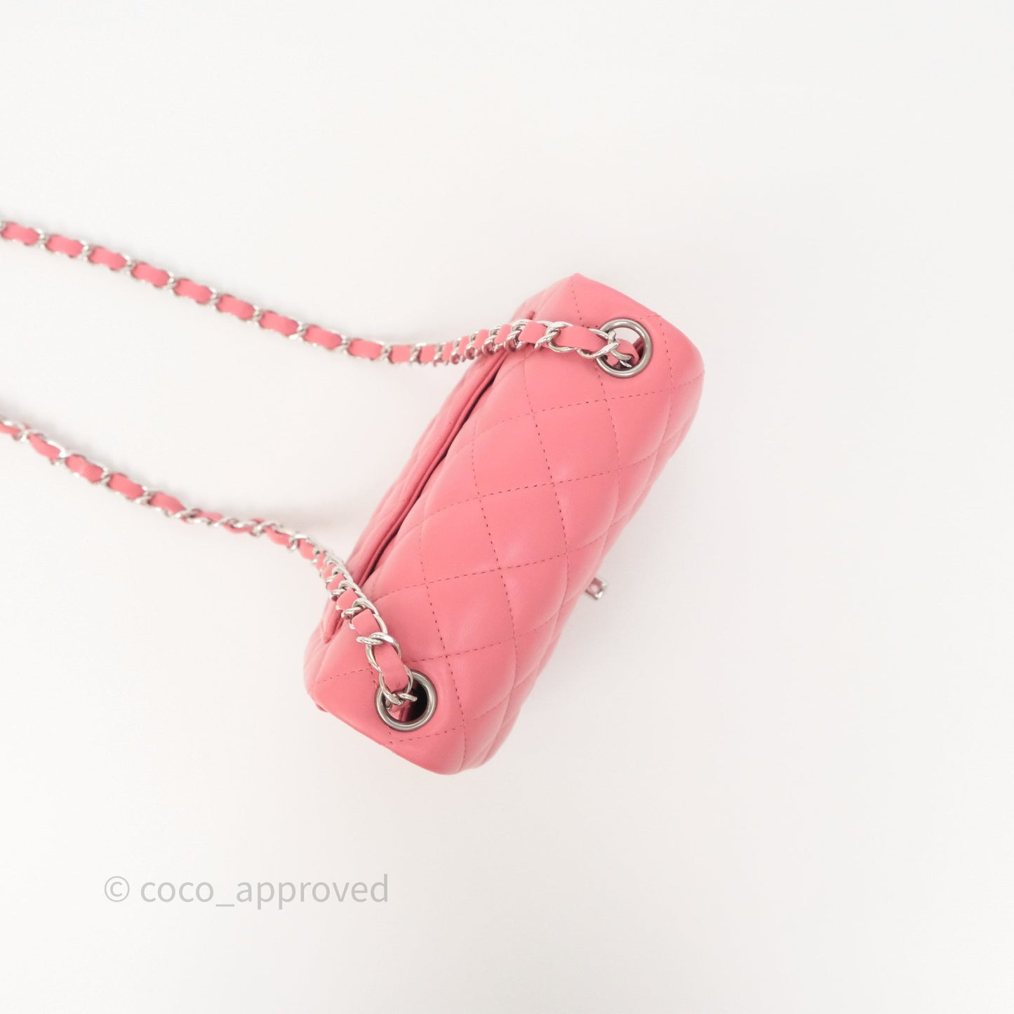 Chanel Mini Square Flap Quilted Pink Lambskin Silver Hardware