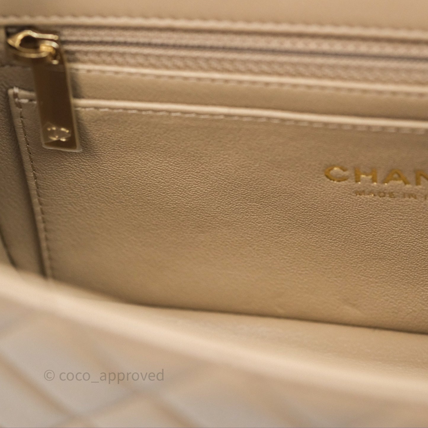 Chanel Quilted Mini Rectangular Flap Beige Lambskin Gold Hardware