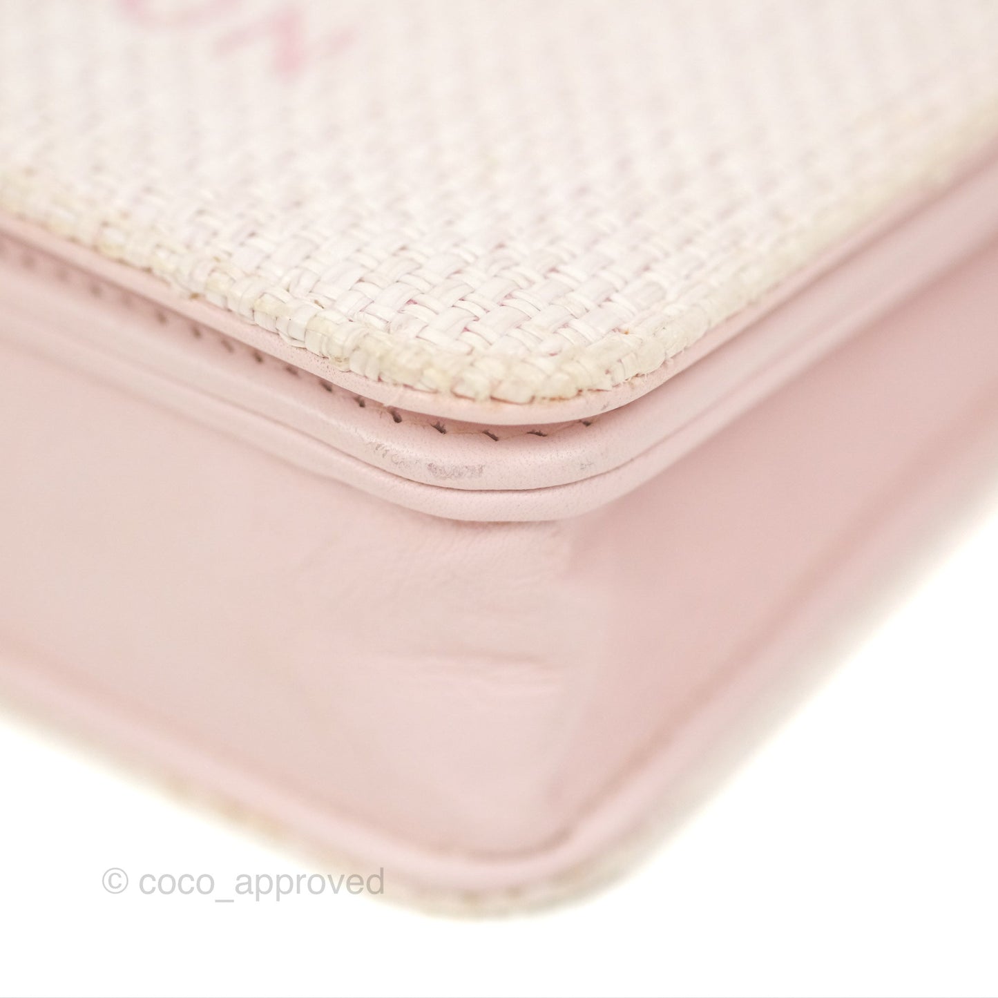 Chanel Deauville Wallet On Chain WOC Pink Canvas Silver Hardware