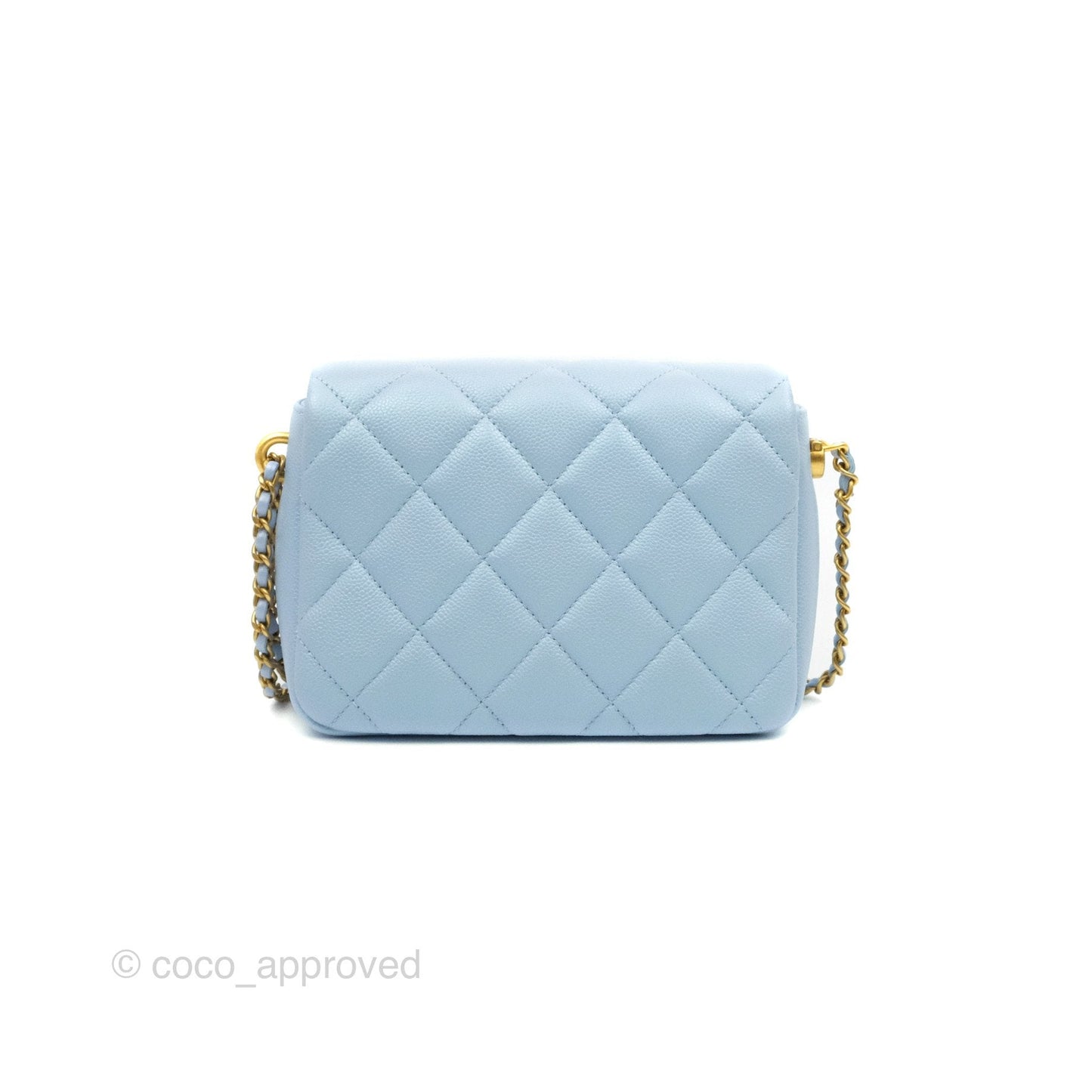 Chanel Quilted My Perfect Mini Iridescent Blue Caviar Aged Gold Hardware