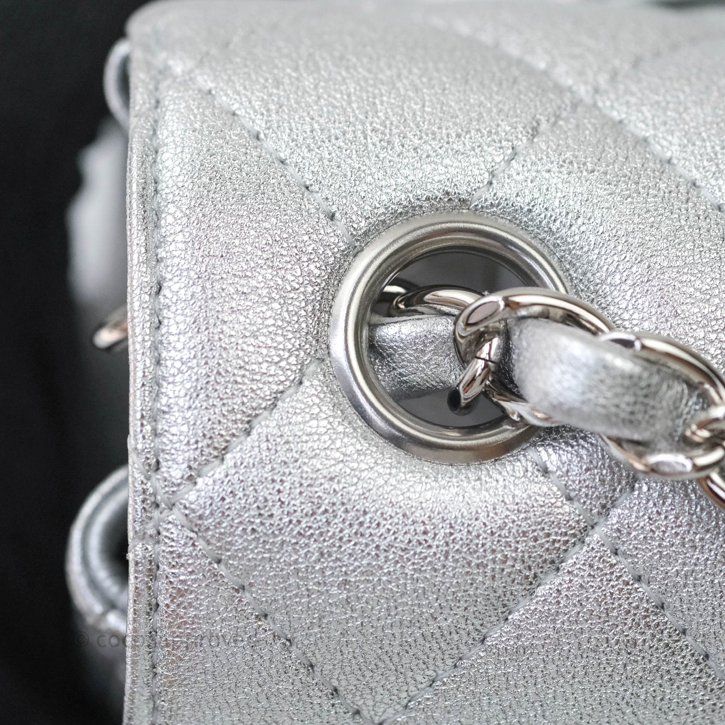 Chanel Quilted Mini Rectangular Flap Metallic Silver Lambskin Silver Hardware