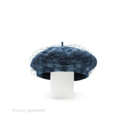 Christian Dior Arty Parisian Denim Beret With Veil