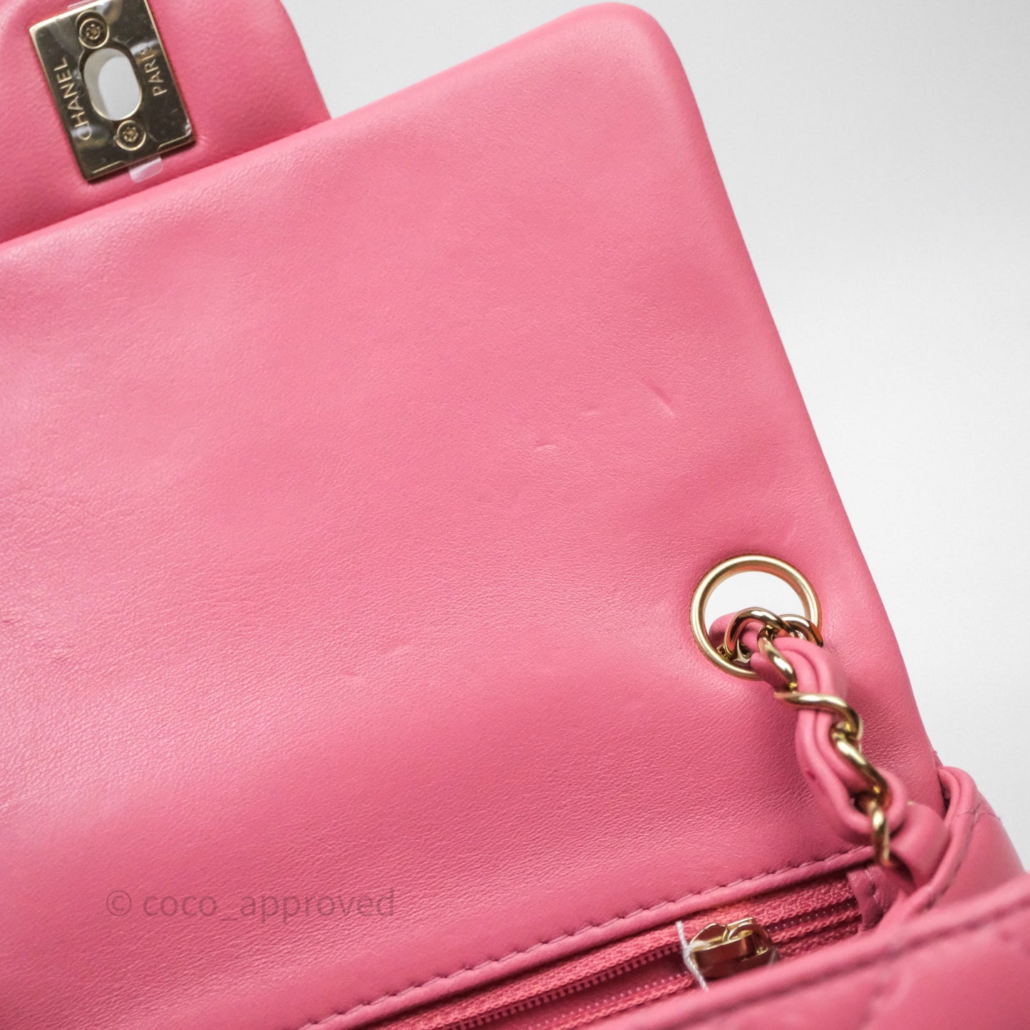 Chanel Quilted Mini Square Pink Lambskin Gold Hardware