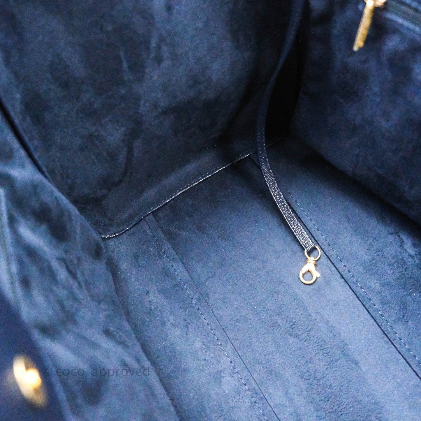 Chanel Medium Studded Navy Caviar Deauville Shopping Bag Aged Gold Hardware