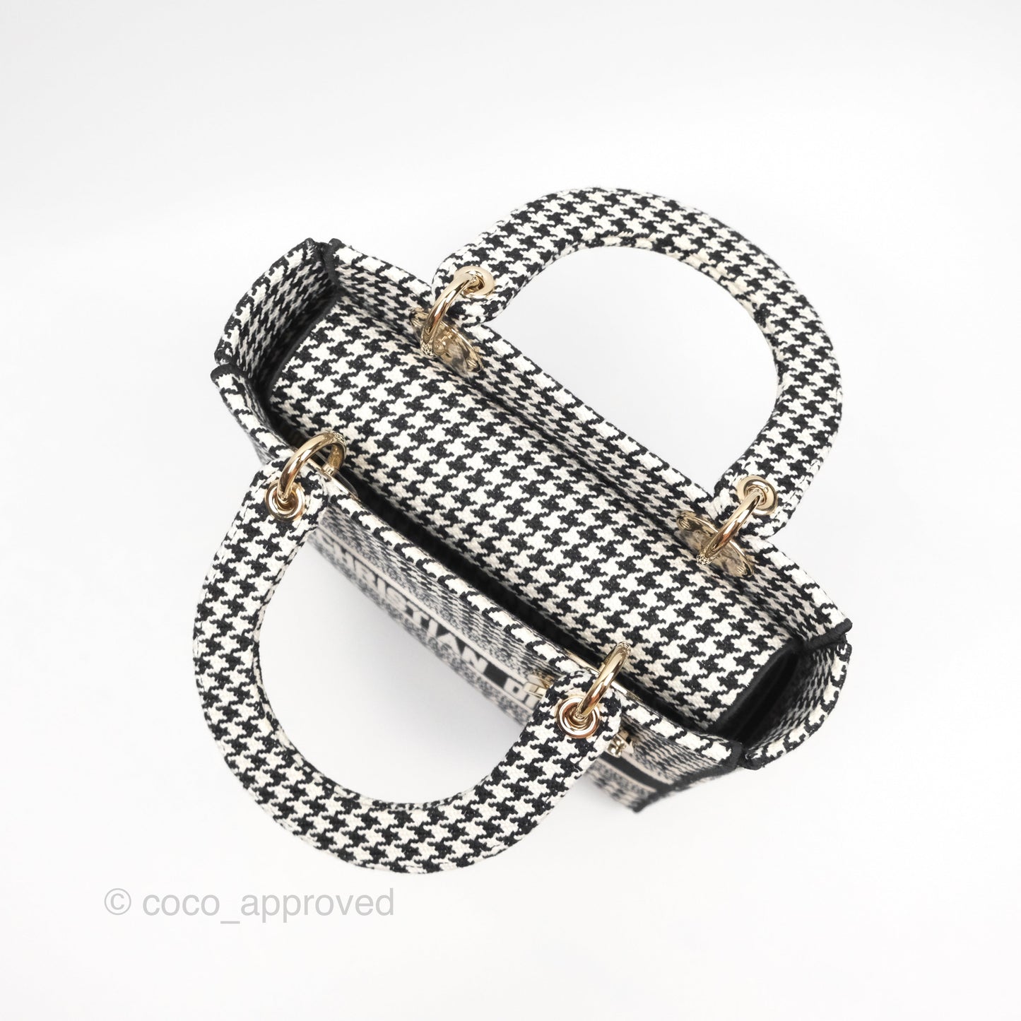 Christian Dior Medium Lady D-Lite Bag Black White Houndstooth