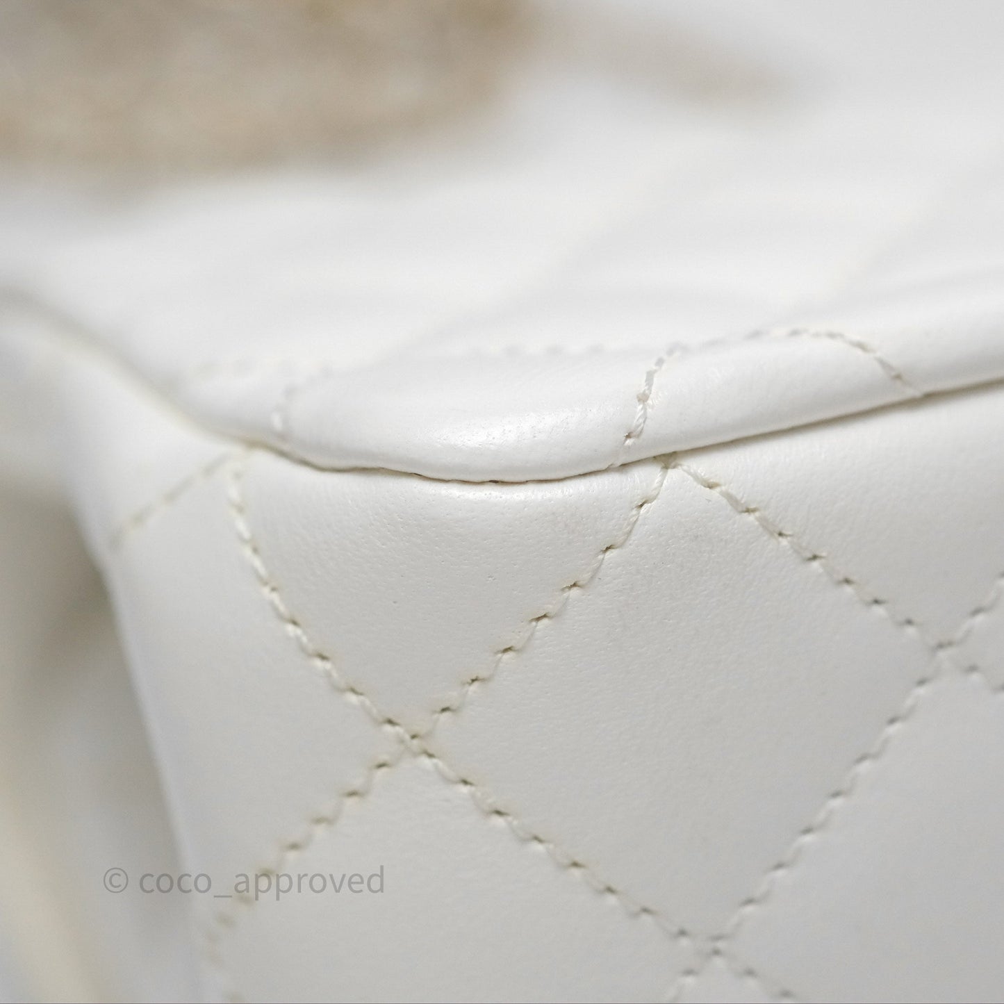 Chanel Crystals Top Handle Mini Rectangular Flap Bag White Lambskin Gold Hardware