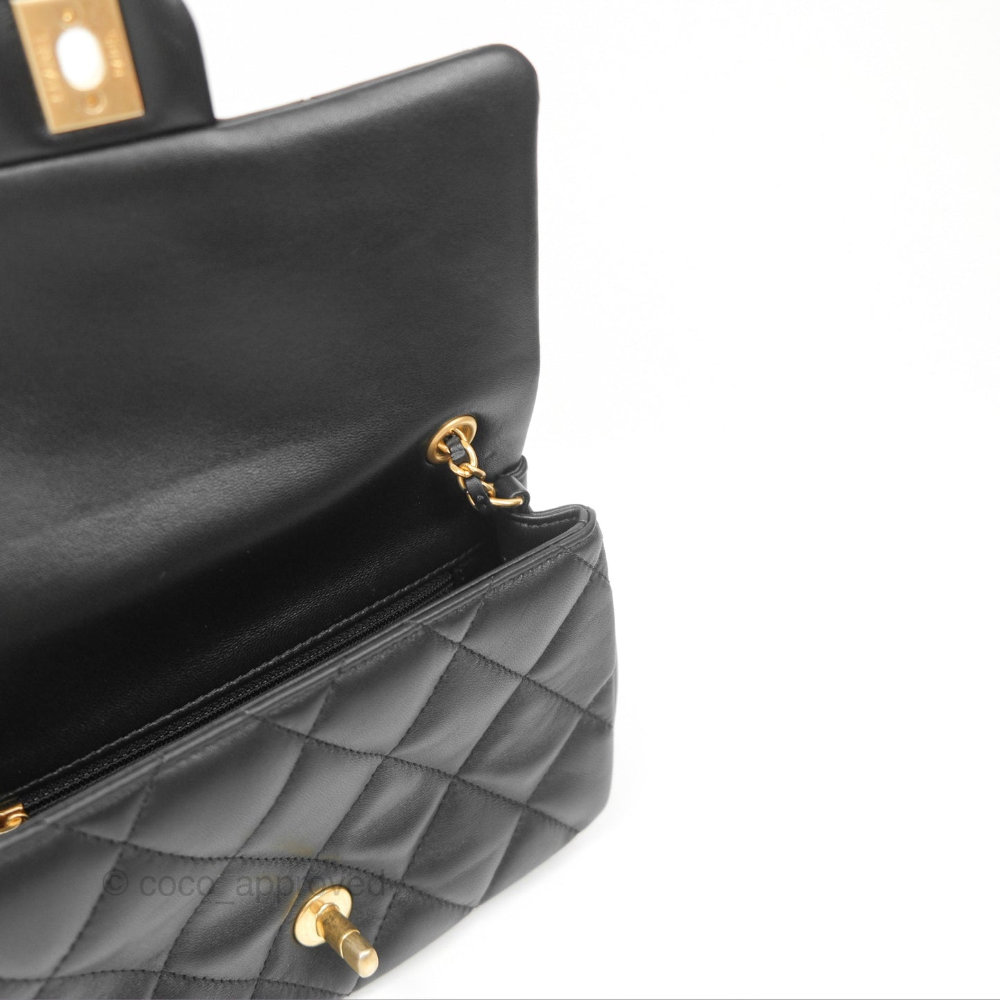 Chanel Mini Flap Bag With Heart CC Charm Black Lambskin Aged Gold Hardware