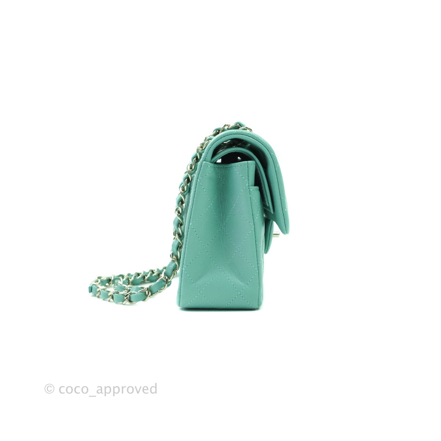 Chanel Classic Small S/M Flap Tiffany Blue Mint Caviar Gold Hardware 21S