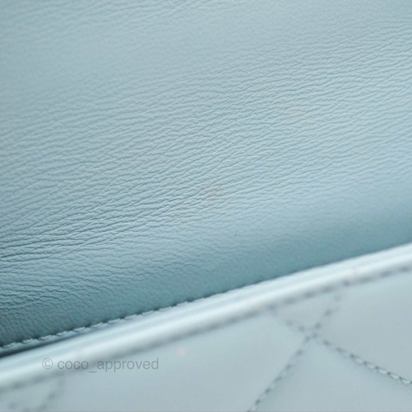 Chanel Quilted Enamel Pending CC Mini Square Flap Baby Blue Lambskin 22P