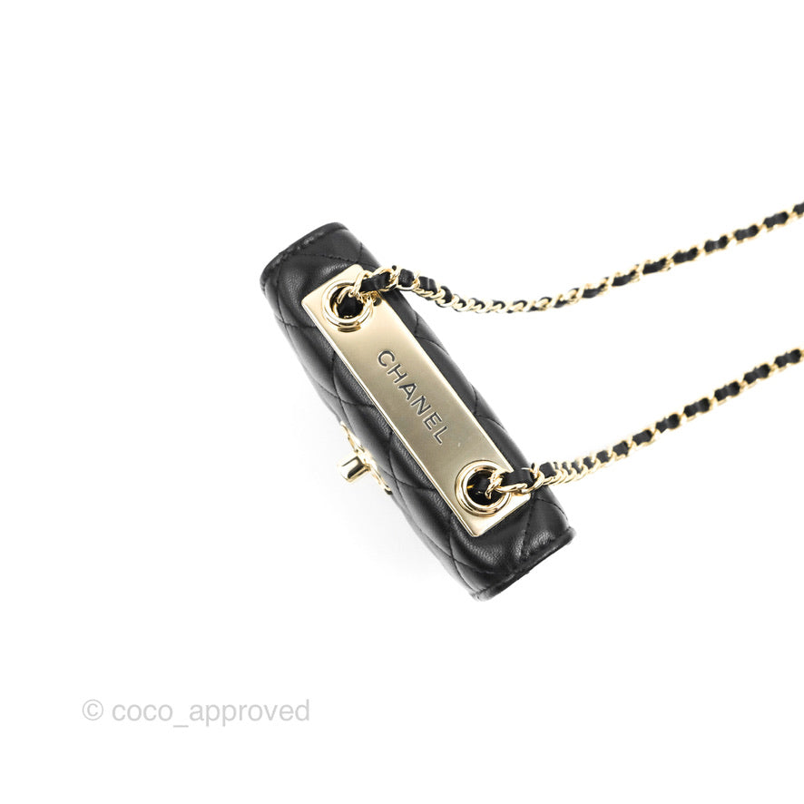 Chanel Mini Quilted Trendy CC Card Holder With Chain Black Lambskin Gold Hardware