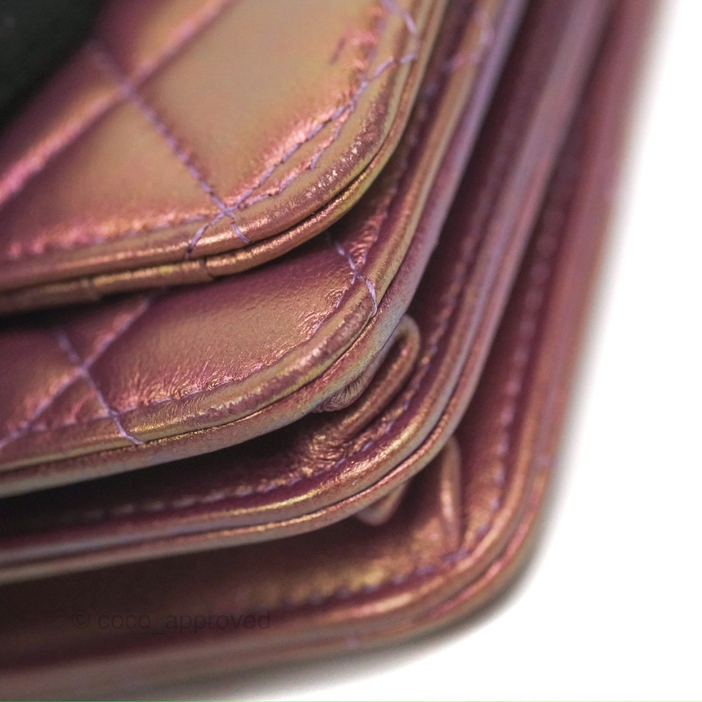 Chanel Quilted Mini Wallet on Chain WOC Iridescent Purple Gold Hardware