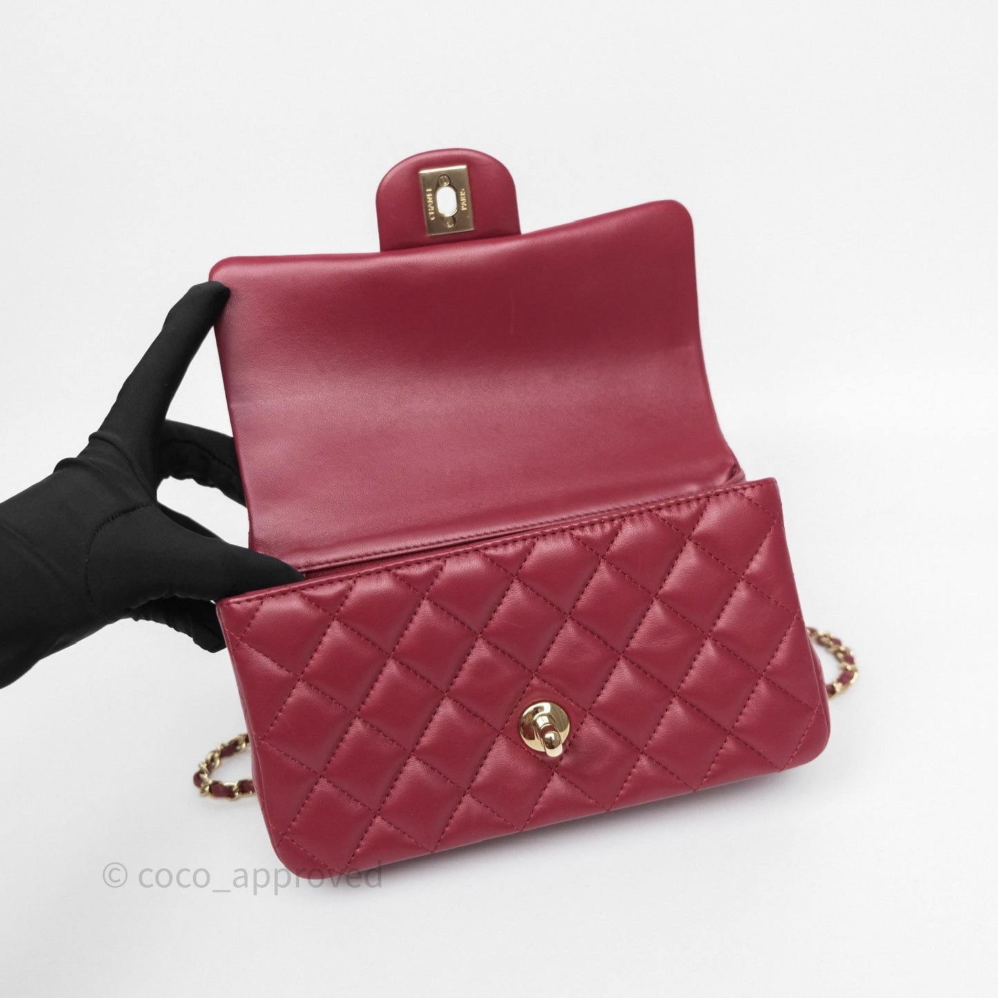 Chanel Top Handle Mini Rectangular Flap Dark Red Lambskin Gold Hardware