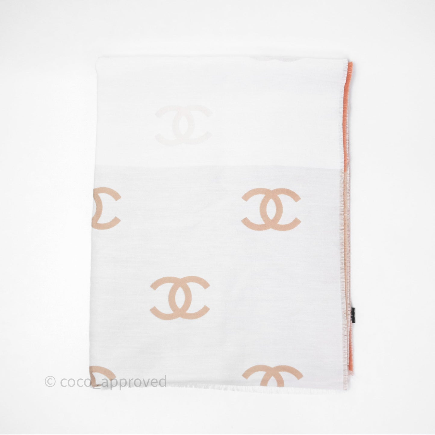 Chanel CC Logo Scarf Wool Coral 25C