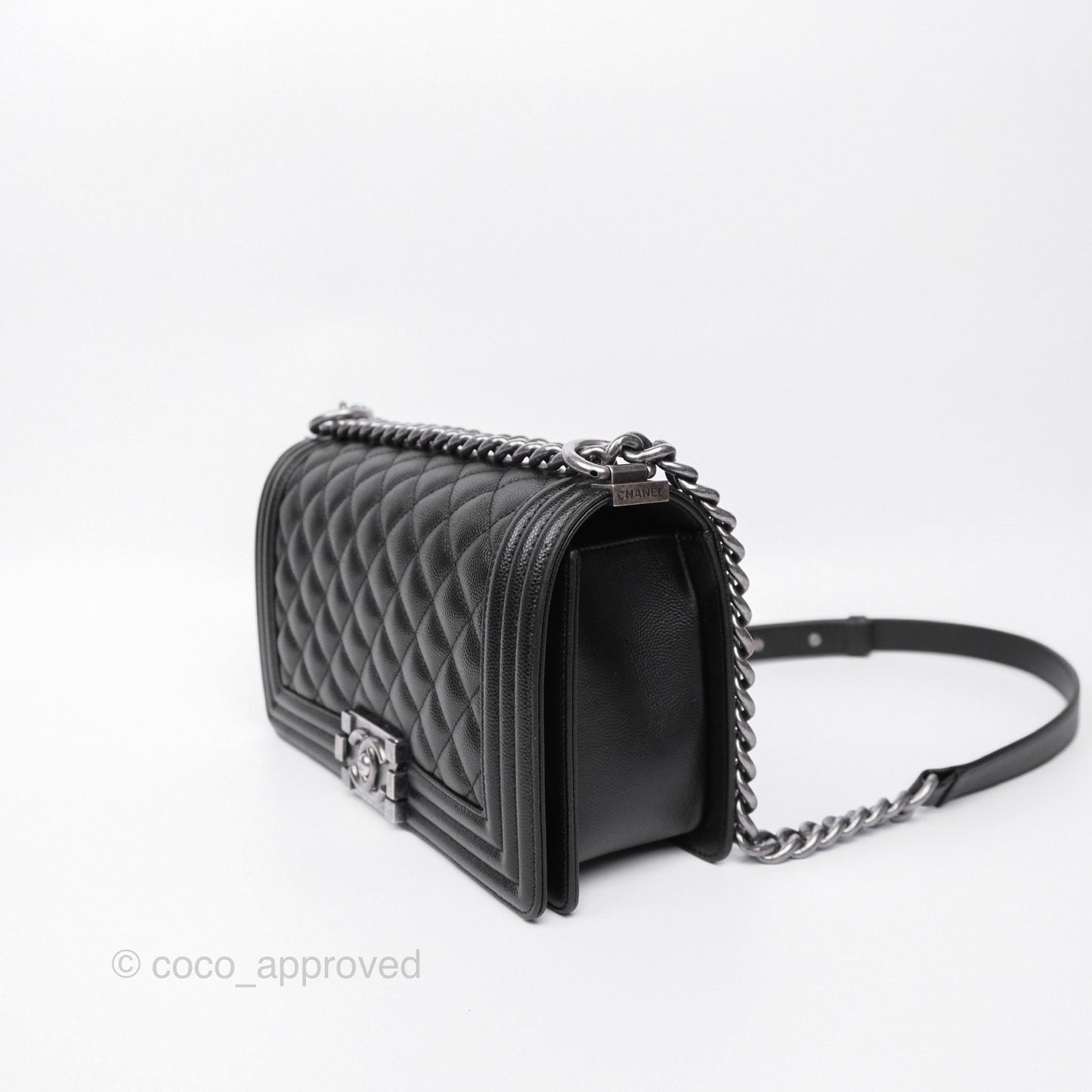 Chanel Medium Boy Quilted Black Caviar Ruthenium Hardware