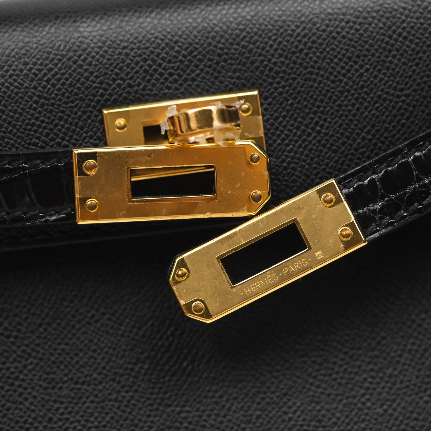 Hermès Mini Kelly II Touch Noir 89 Croc Gold Hardware