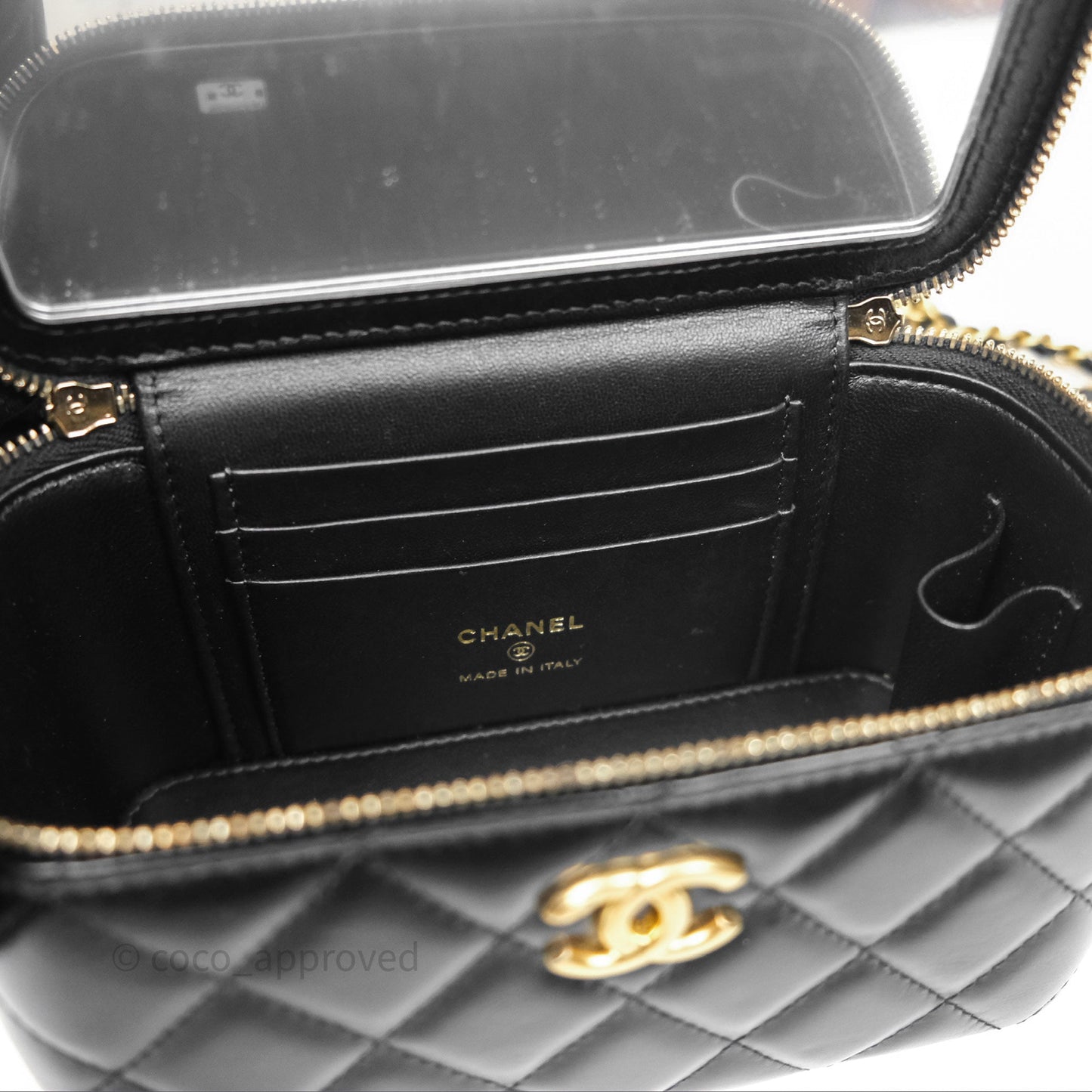 Chanel Vanity Rectangular with Top Handle Black Lambskin Aged Gold Hardware