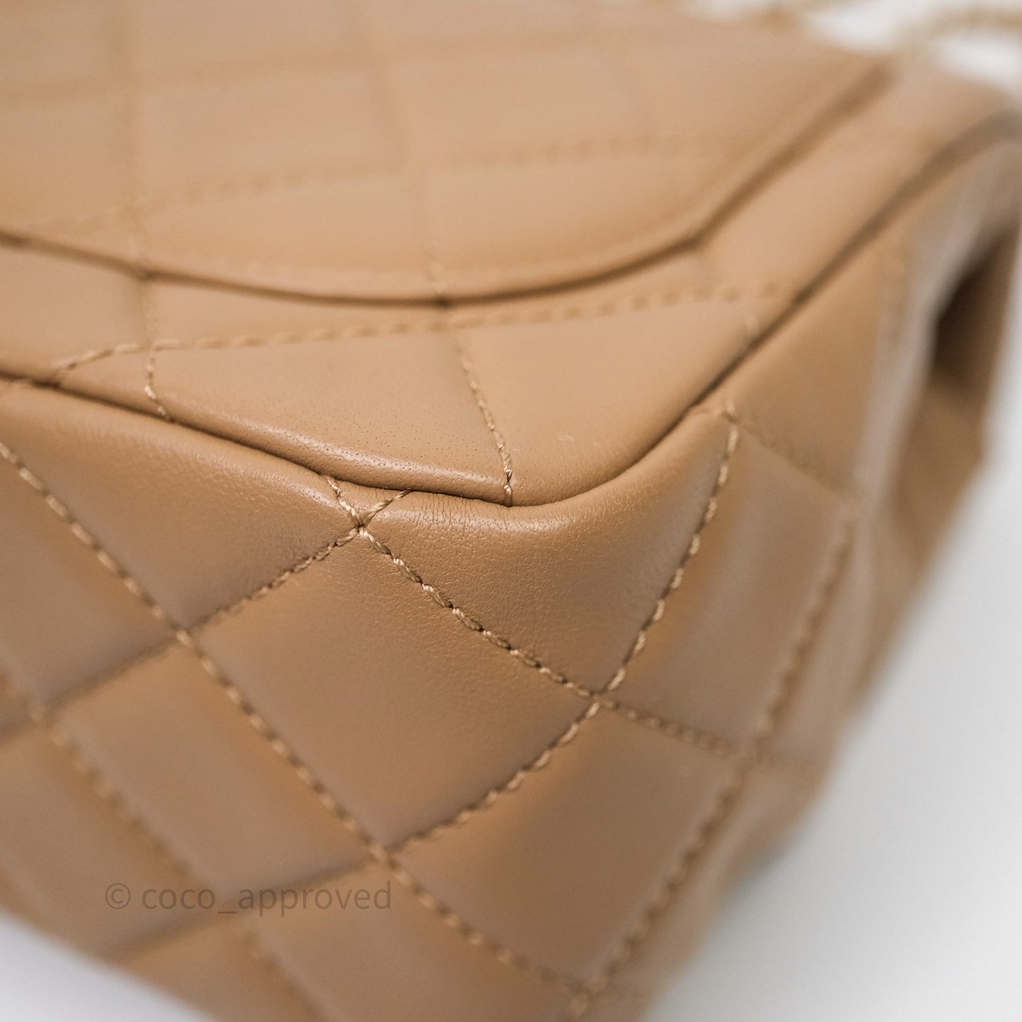 Chanel Pearl Crush Mini Square Quilted Beige Lambskin Aged Gold Hardware