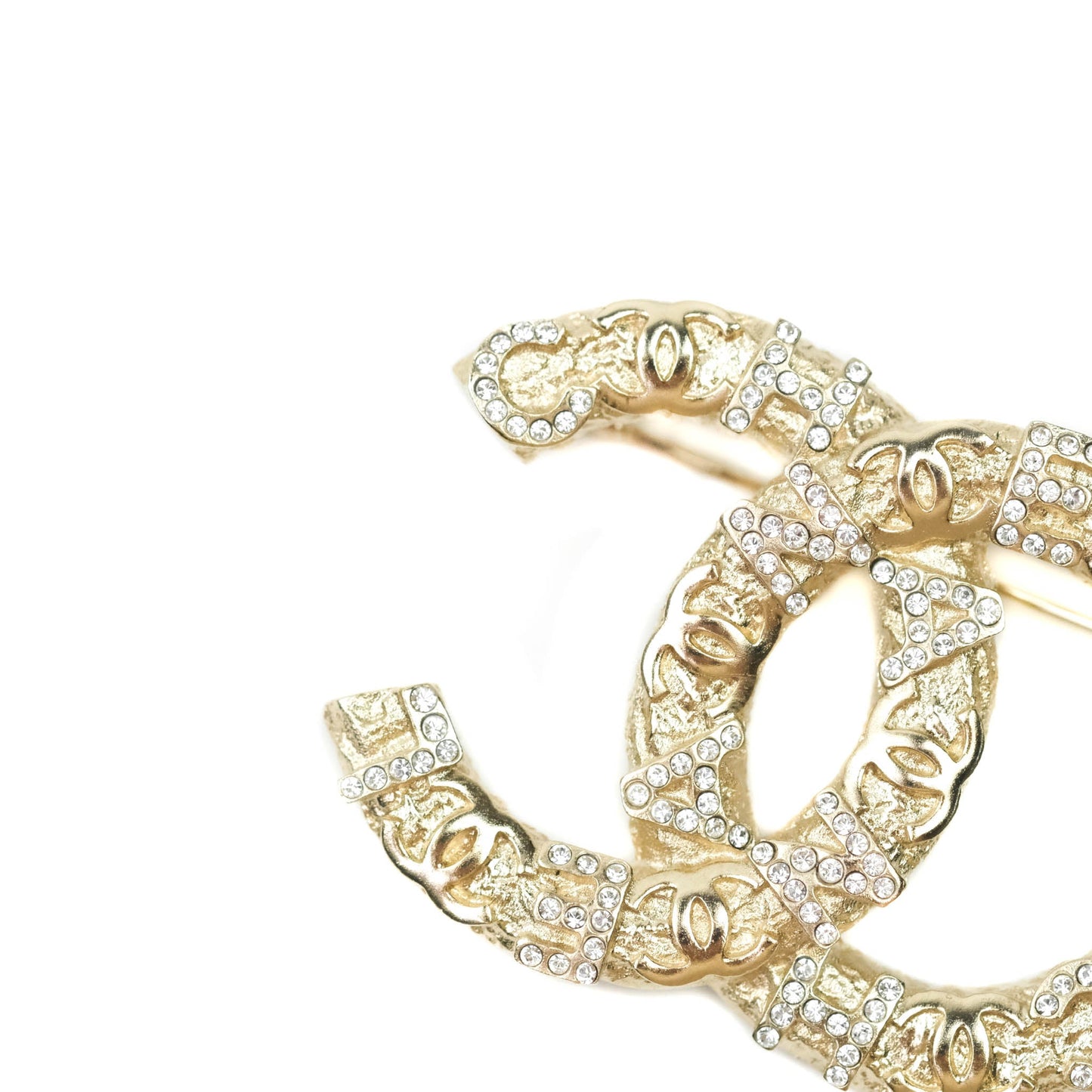 Chanel CC Logo Rhinestone Brooch Gold Tone 21P