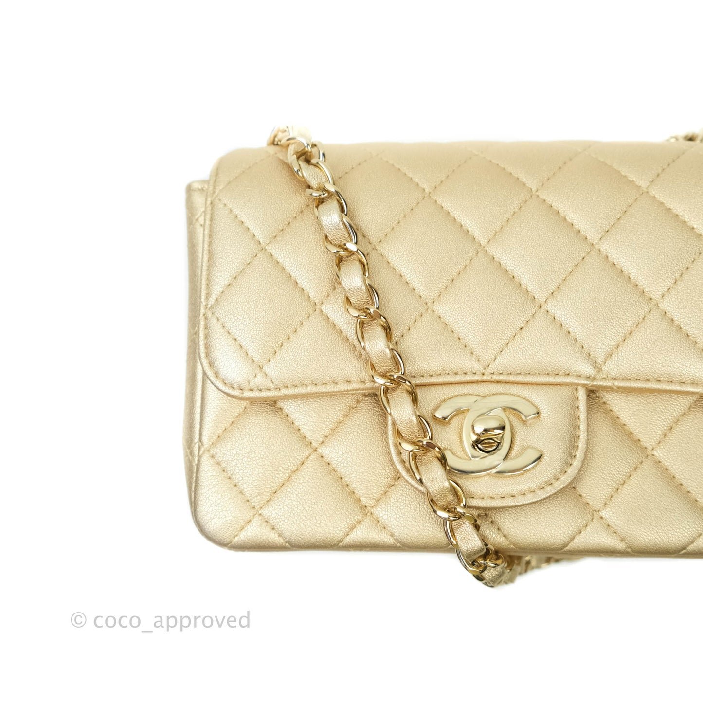 Chanel Classic Quilted Mini Square Flap Iridescent Gold Gold Hardware 21P