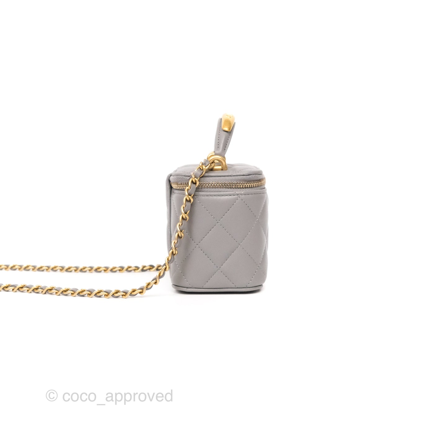Chanel Mini Metal Top Handle Vanity With Chain Grey Lambskin Aged Gold Hardware