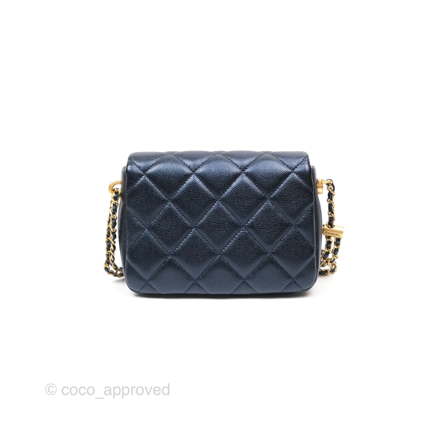 Chanel Quilted My Perfect Mini Iridescent Navy Caviar Aged Gold Hardware 21K